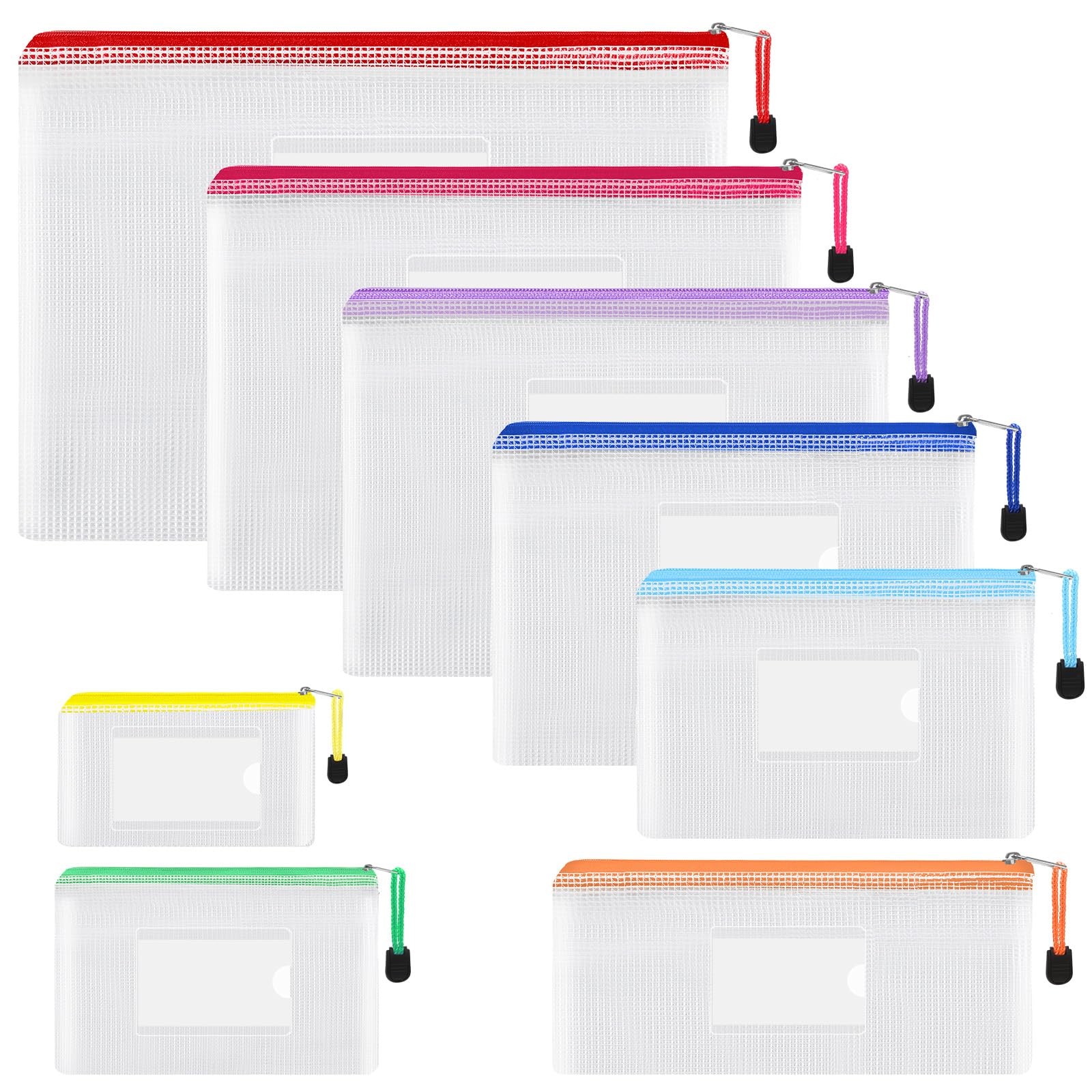 Mesh Zipper Pouches 8 PCS 8 Sizes 8 Colors Waterproof Plastic Travel Bags