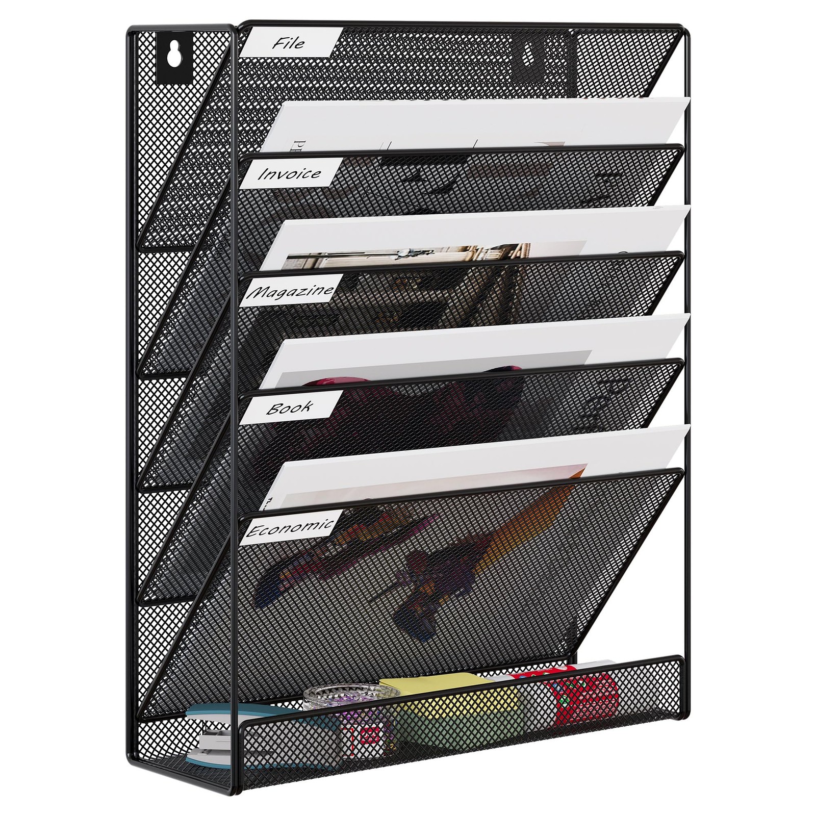 EasyPAG 5 Tier Wall File Holder, Mesh Hanging 12.75 x 4.1 x 16 inch, Black