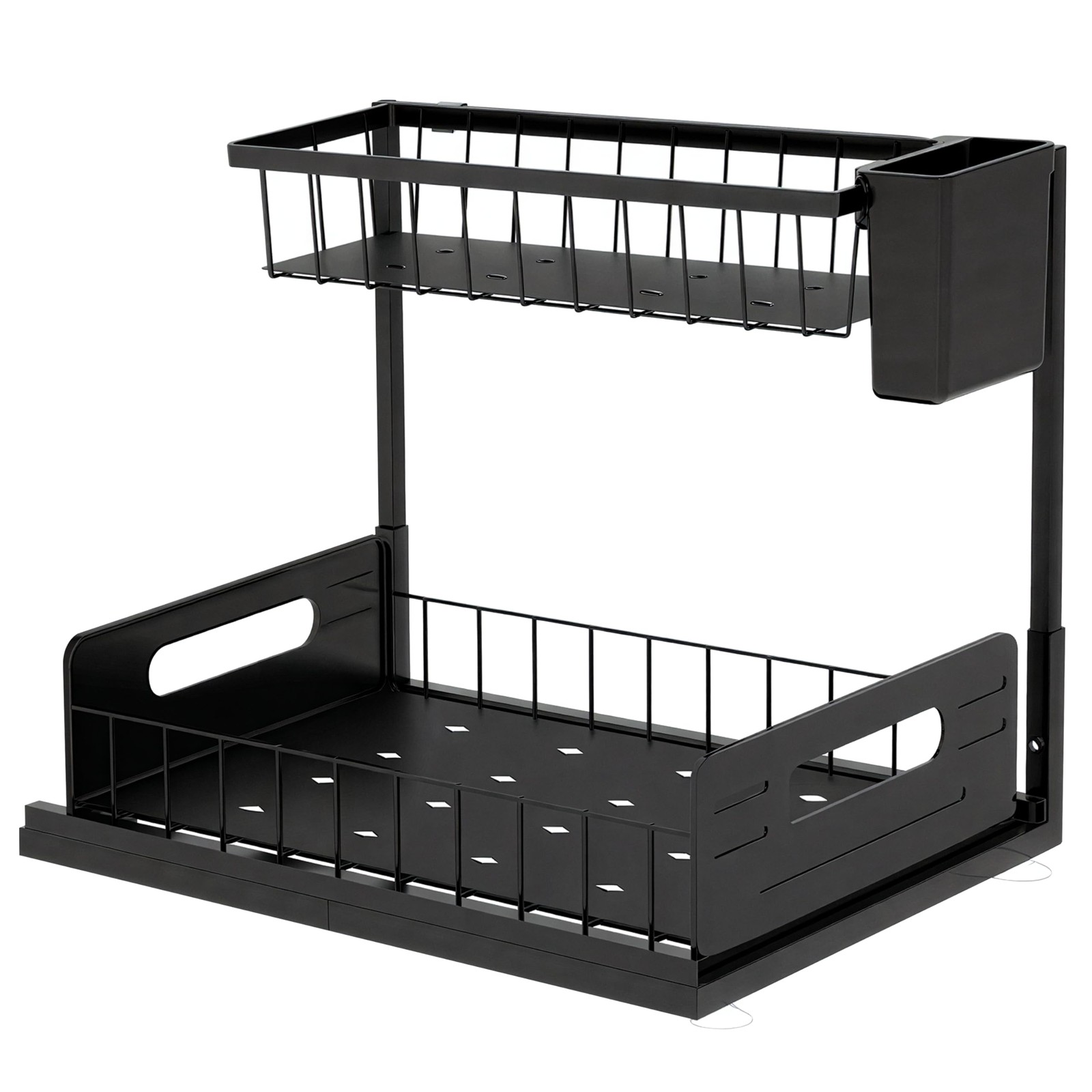 Under Sink Organizer 2 Tier with Slide-Out Drawer and Brush Holder (1) Black
