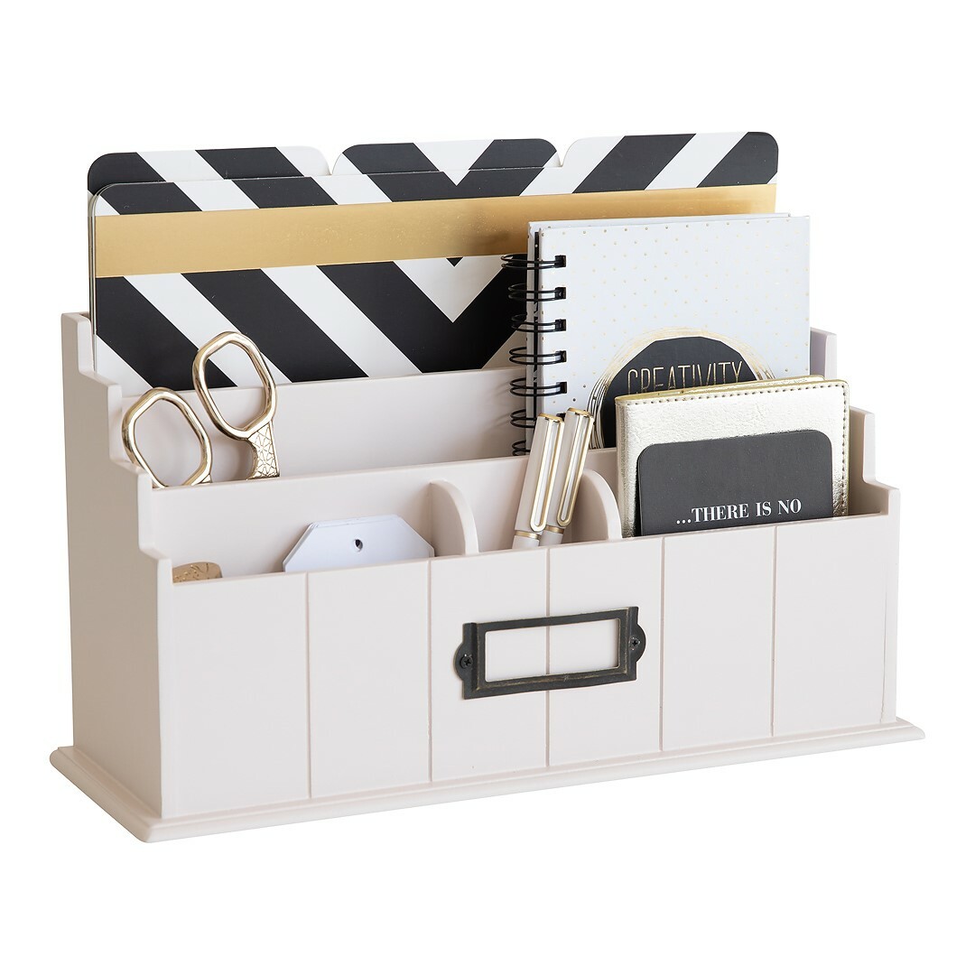 Blu Monaco Light Pink Wooden Mail Organizer – 3 Tier Blush Pink Desk Organizer