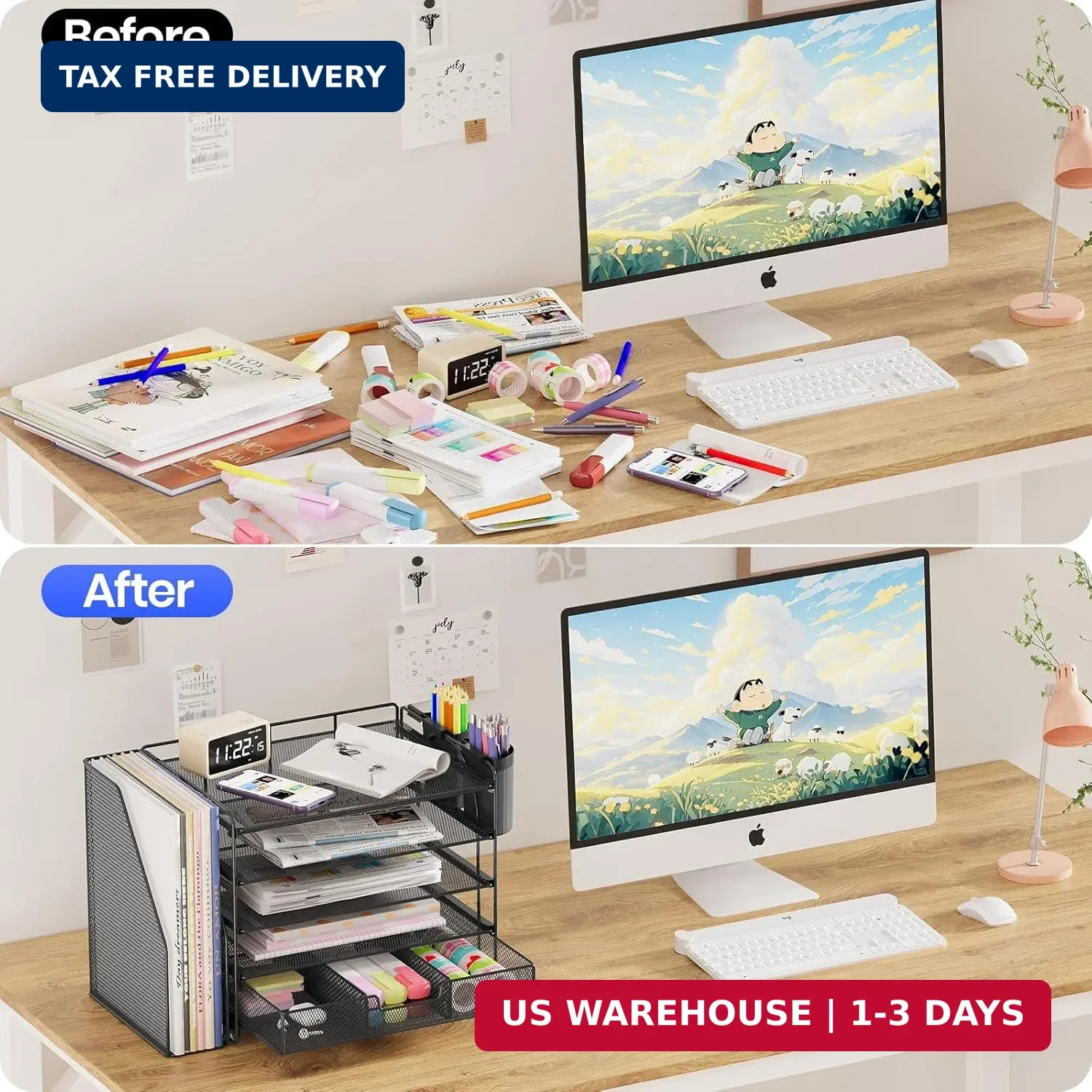 OPNICE Desk Organizer, 5-Tier Desktop File Organizer with Drawer and Pen Holders