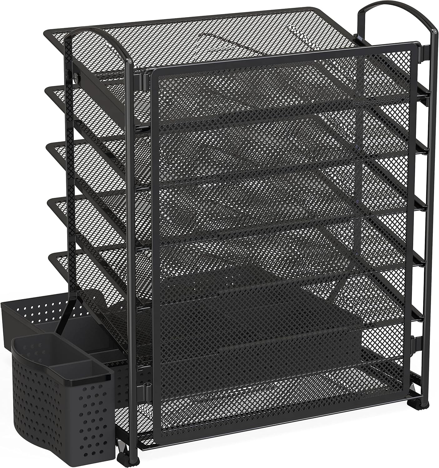 6-Tier Desk Document File Tray Organizer with Supplies Sliding Drawer, Black