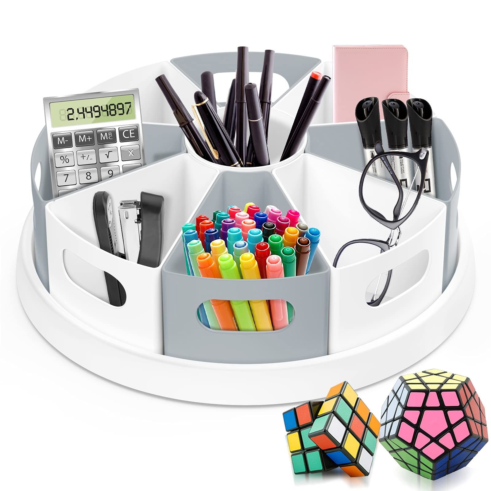 MeCids 360 Rotating Storage Organizer Desk Organizers Pen Holder– 12” Grey