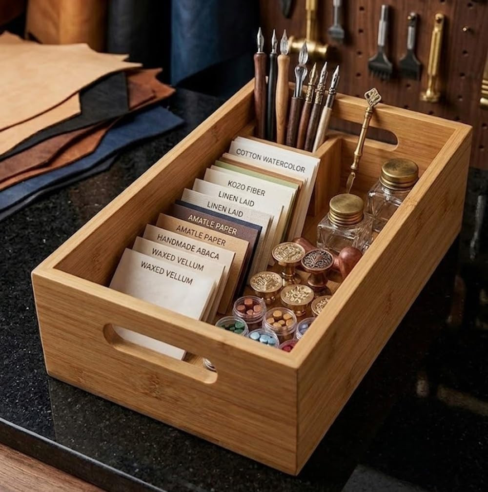 Large Bamboo Storage Boxes with Handle for Home and Office Organization
