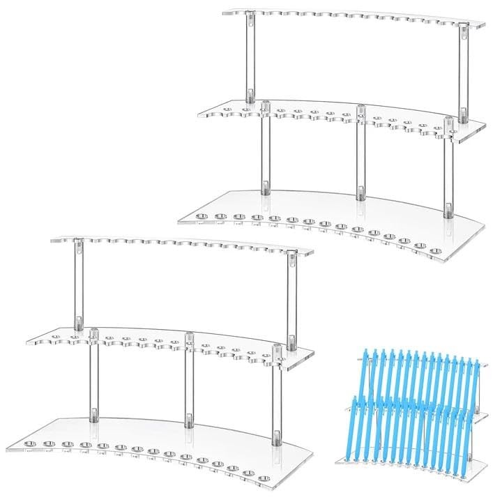 2 Sets Acrylic Pen Display Stand 2 Tier Clear Pen Display Stand Rack Pencil H…