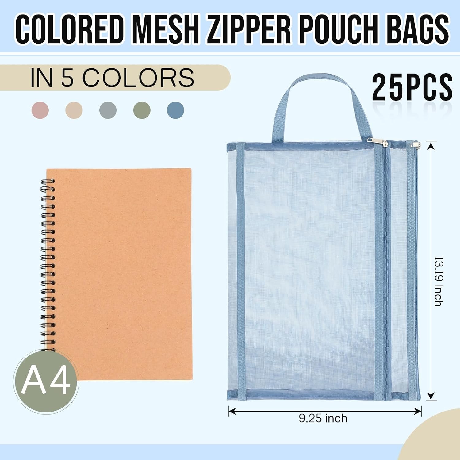 Marspark 25 Pack Colored Mesh Zipper Pouch Bags Double Layer Nylon Puzzle Bags