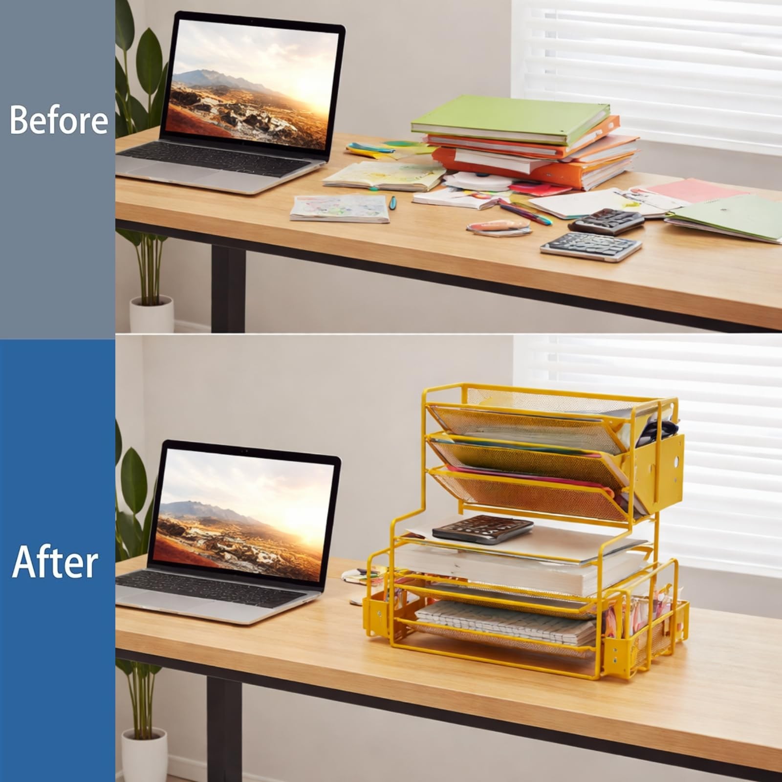 7 Tier Desk File Organizer, Gold Metal Mesh, 16.75″W x 8.75″D x 16.75″H – Space