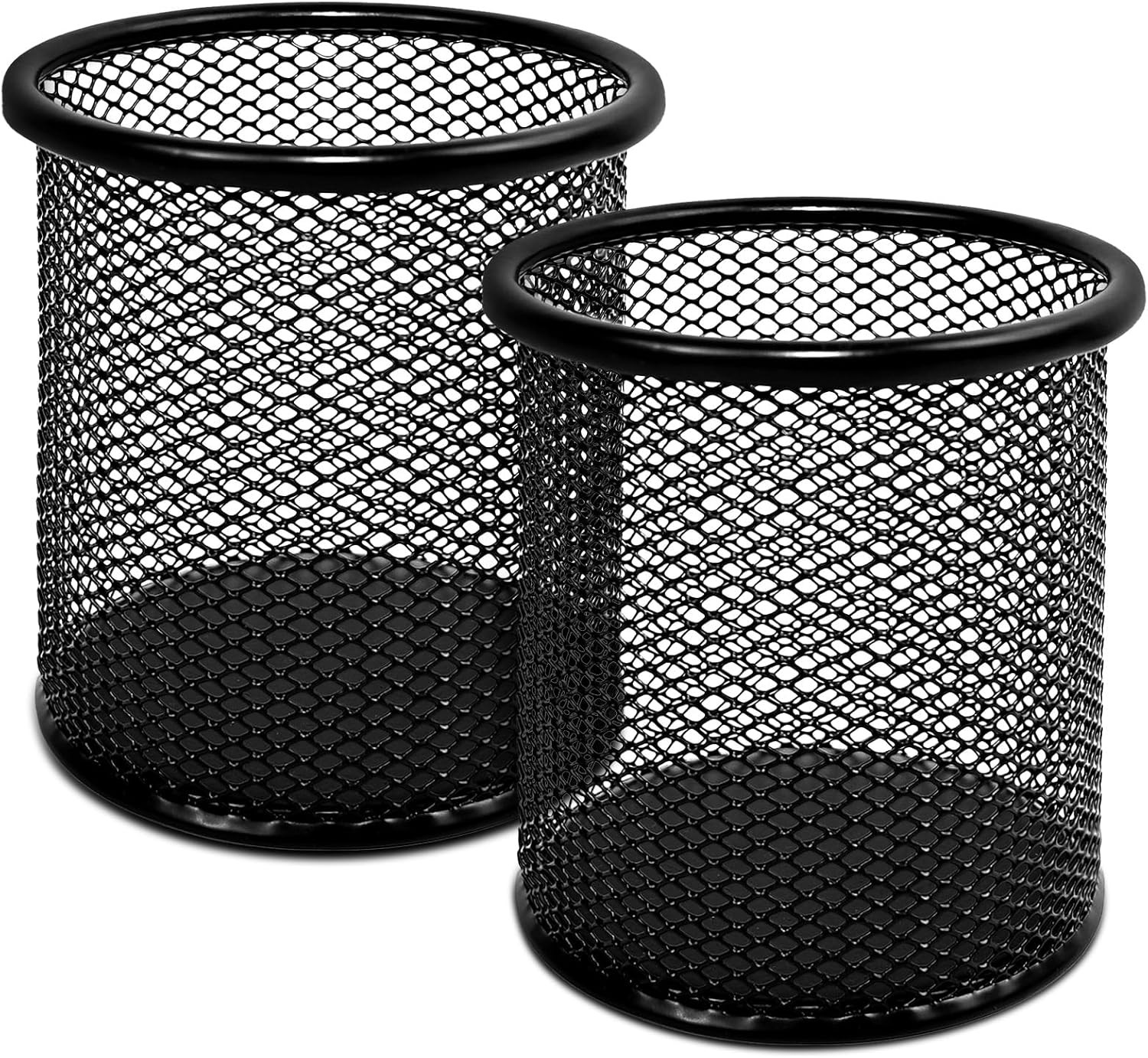 2 Pack Black Pencil Cup – Wire Mesh Pen Cup Holder for Desk, Office Pen Organize