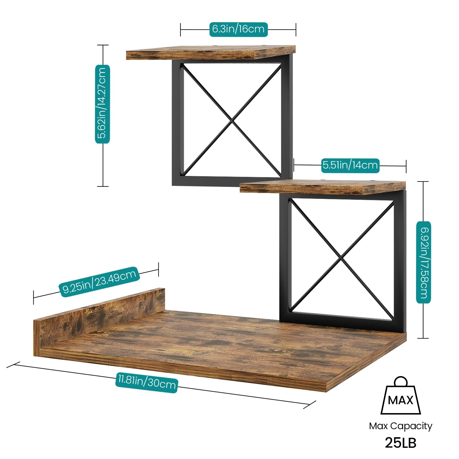 ELITEROO Desk 9.25 inches x 11.8 x 11.4 inches, Rustic Brown Black