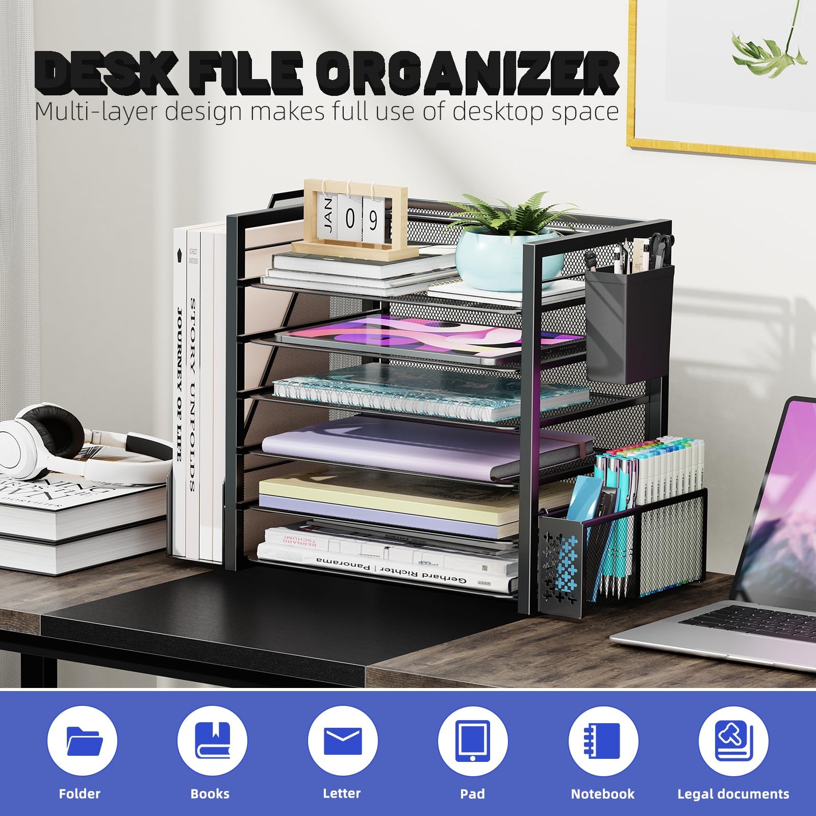 Simple Trending 6 Tier Desk File Organizer, Paper Letter Tray Organizer with Fil