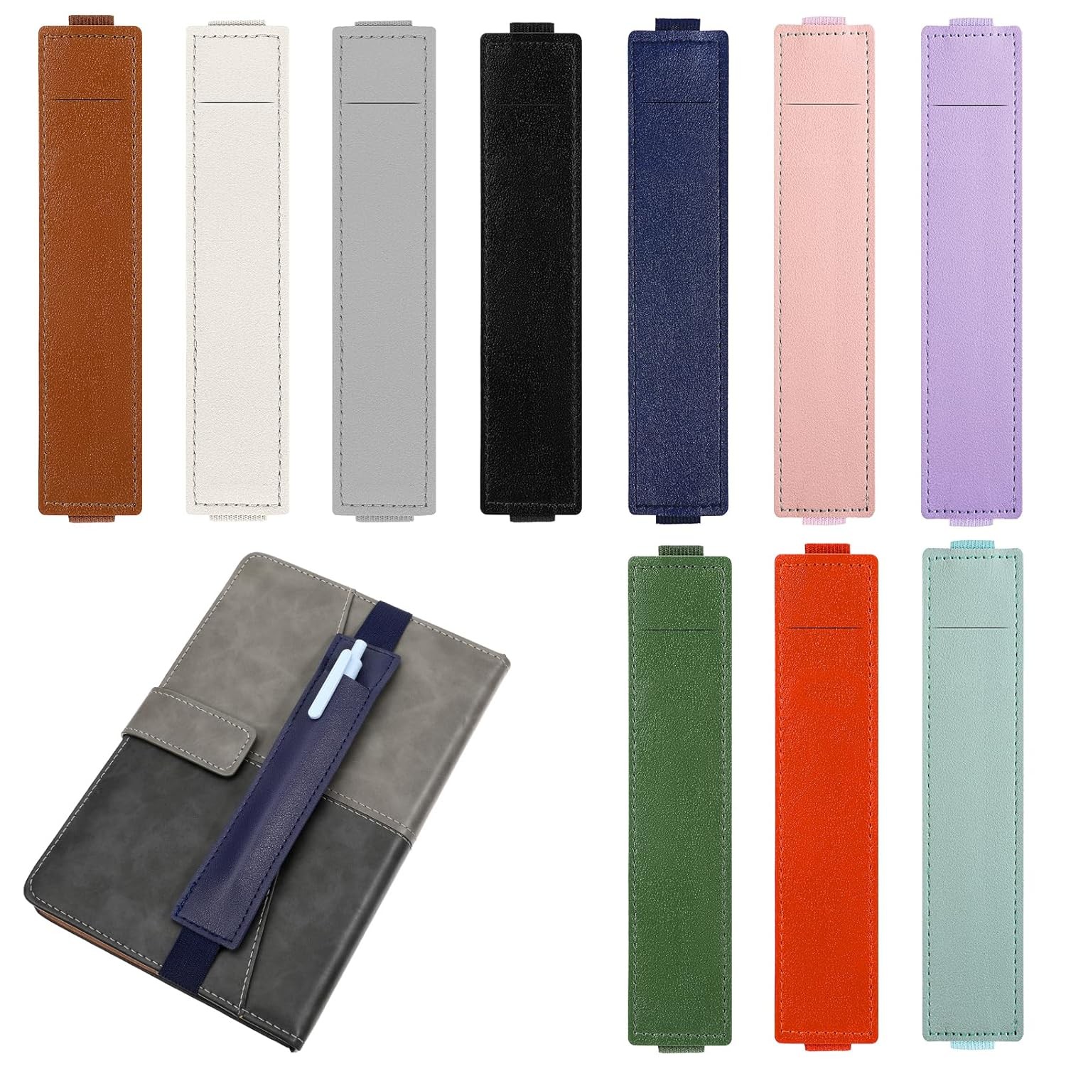 10 Pcs Pen Holder for Notebook, PU Leather Adjustable Book Strap, Notebook Pen H
