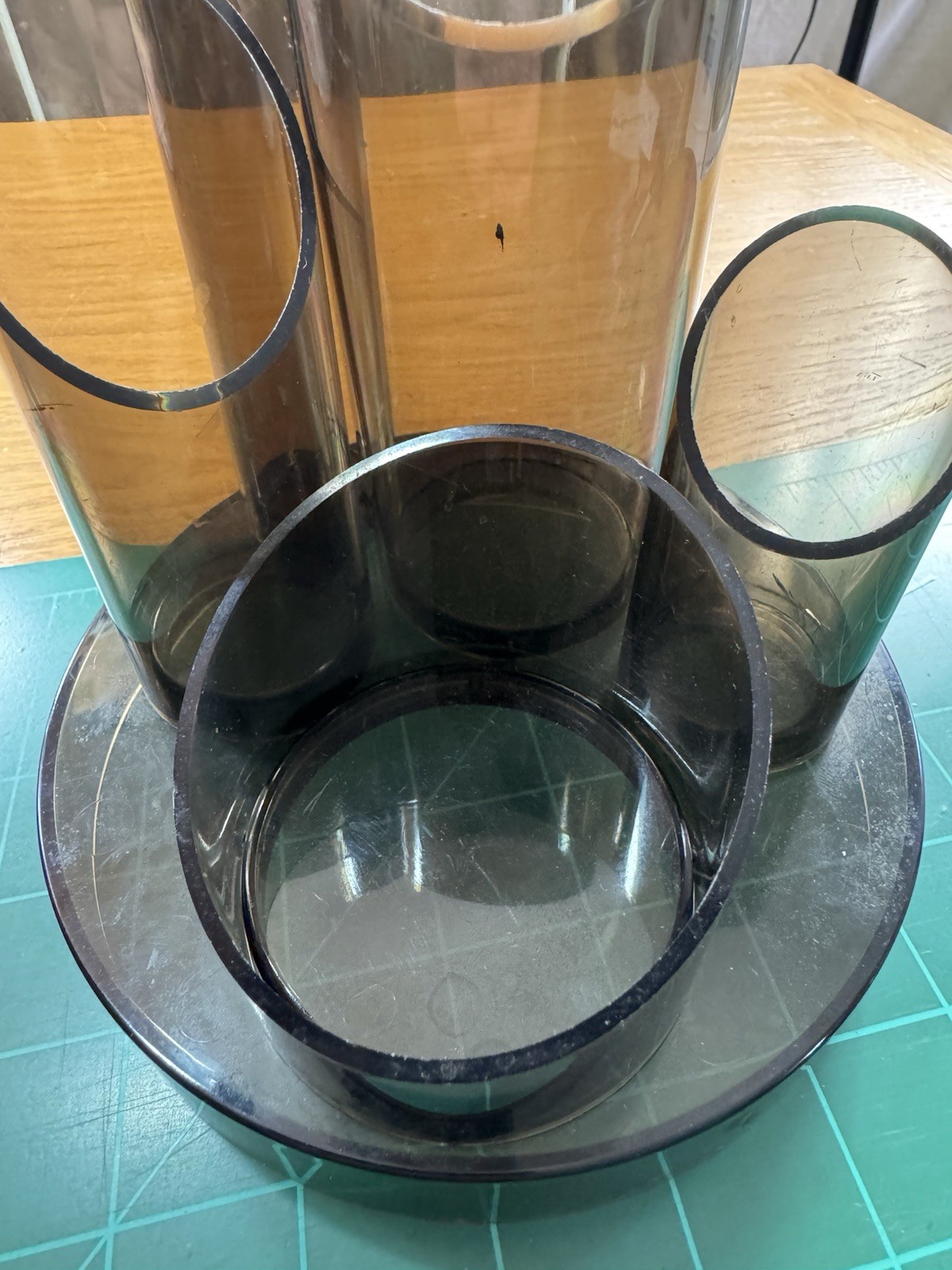 Vintage 1970s Atomic Office Desk Organizer Smoke Gray Plastic Tubes MCM Retro