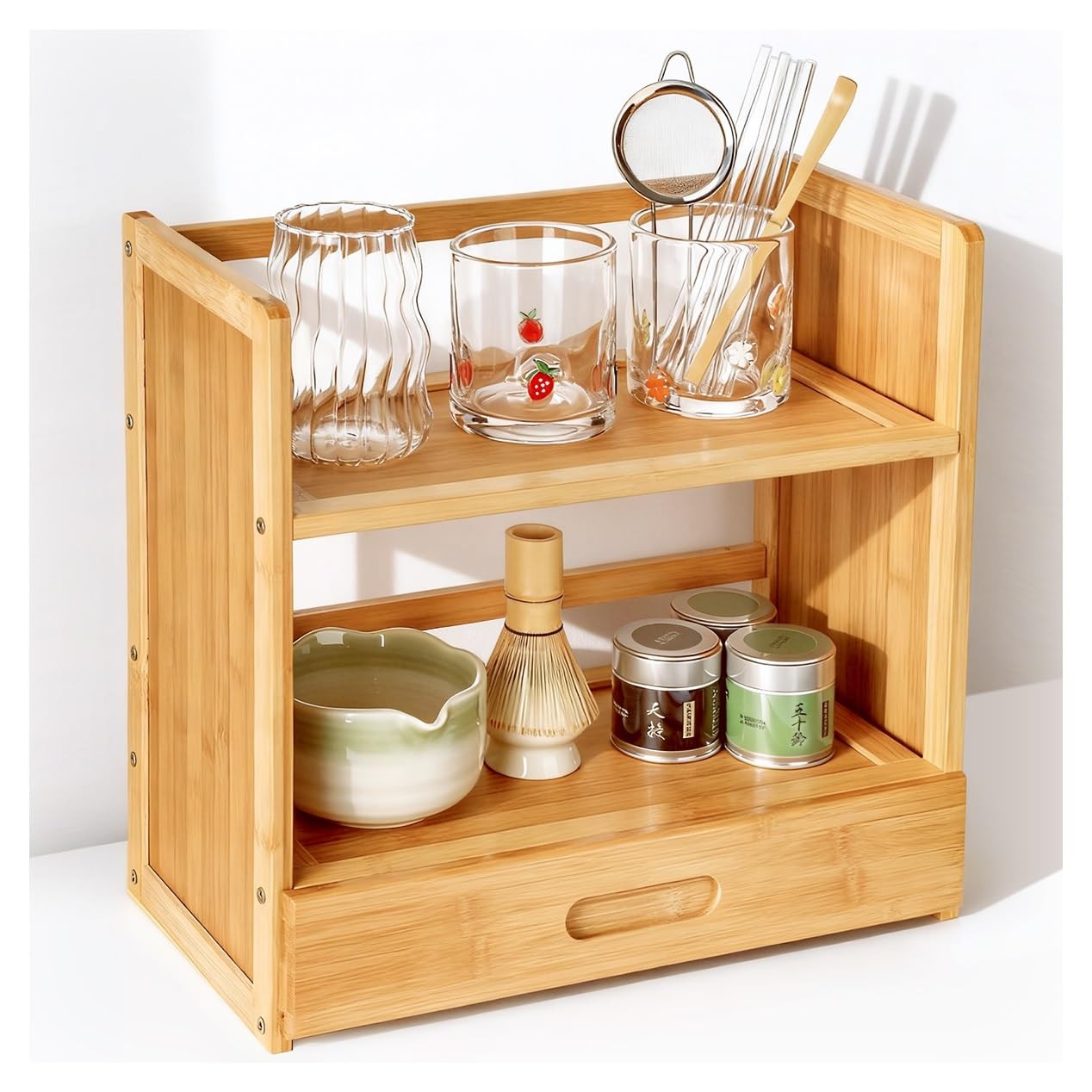 AIEVE Matcha Station Organizer, 15.7 inches x 7.9 x 15.3 inches, Brown
