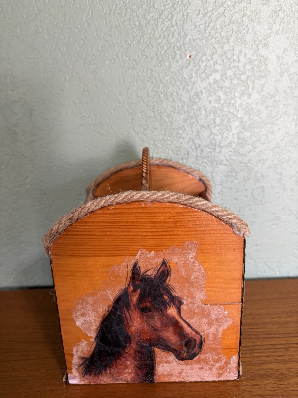 Caddy,Remote Control Organizer Wooden Storage Holder Desk, Horse Decor Horses