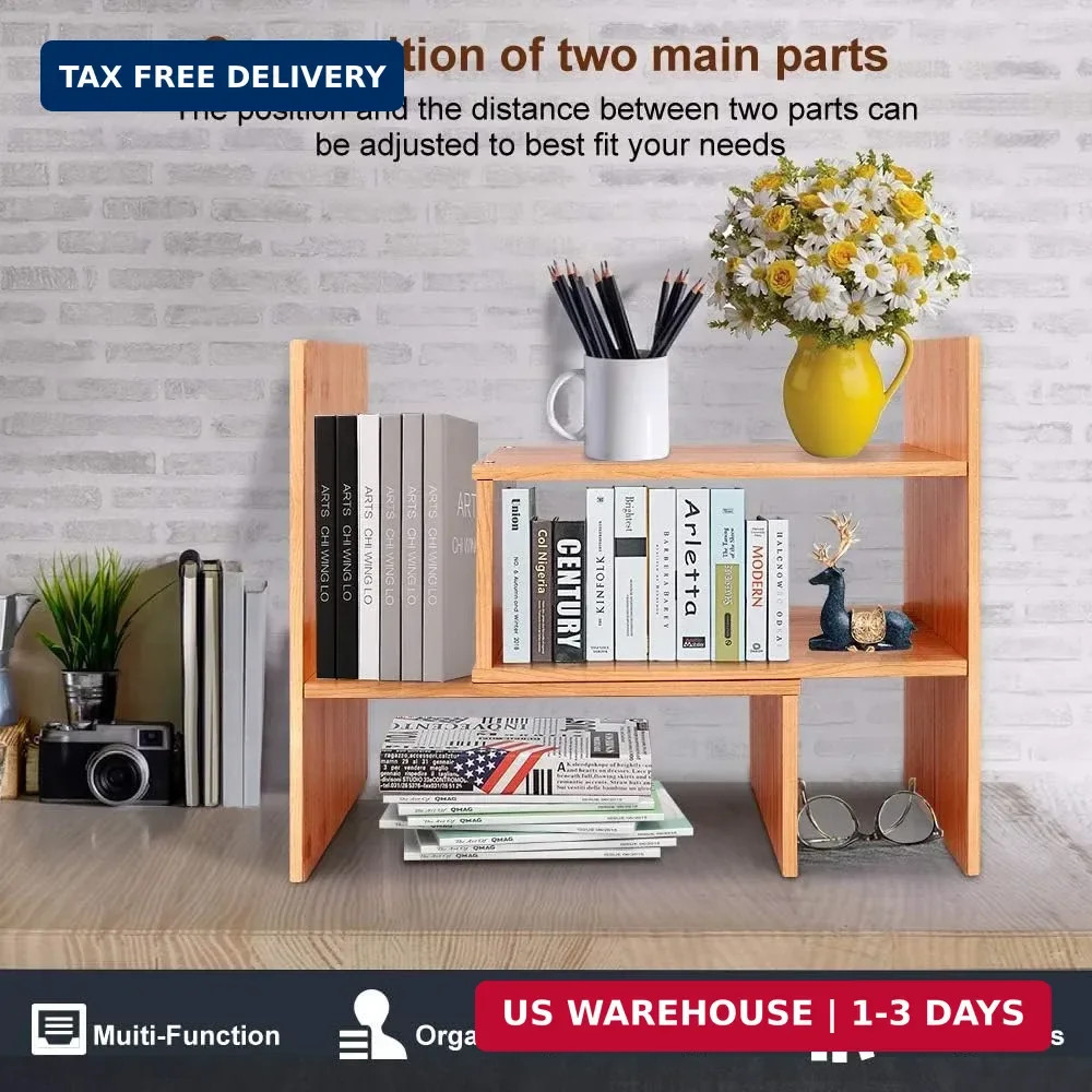 Sorfity Adjustable Desktop Bookshelf, Desk Organizer Display Shelf Counter Top B