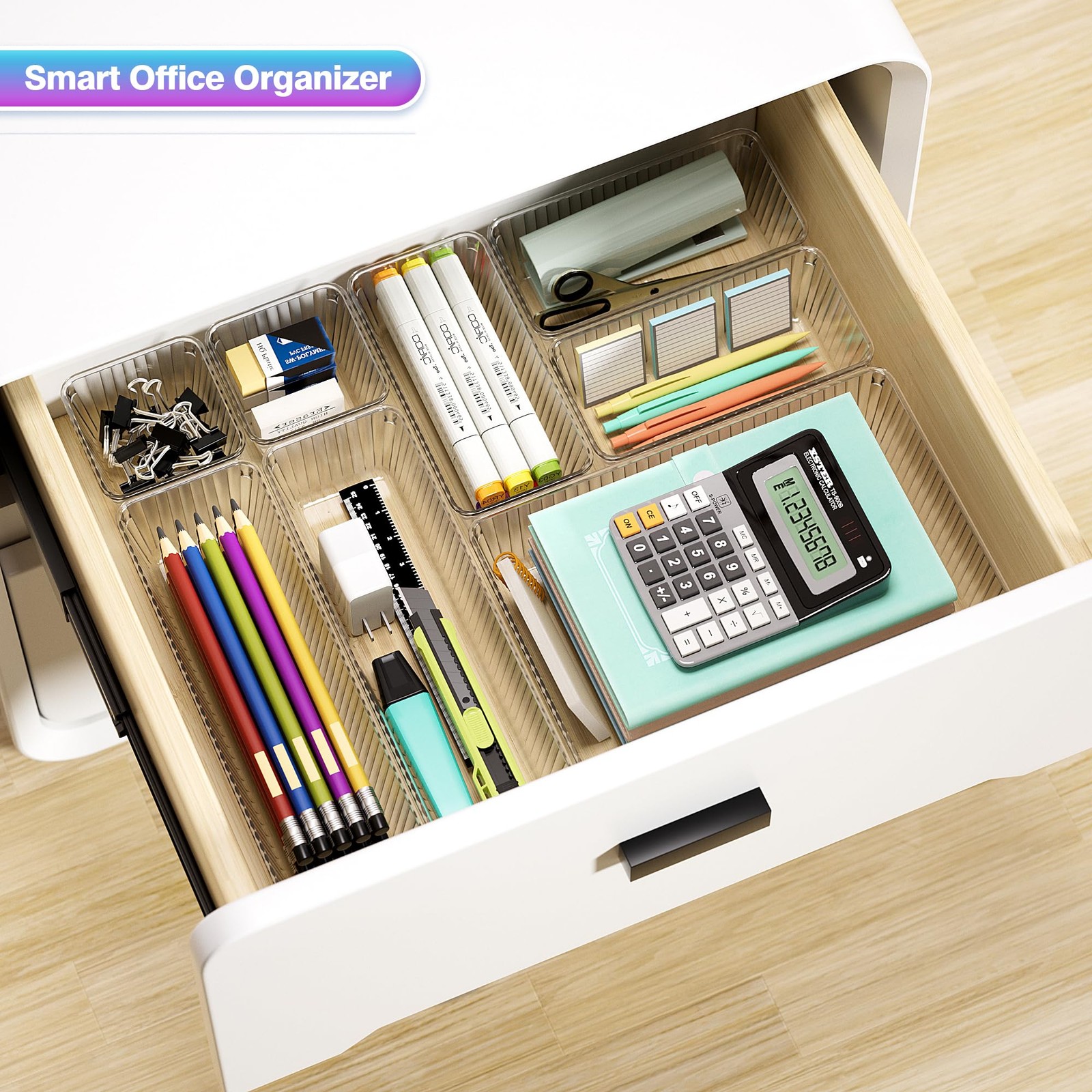 25PCS Clear Plastic Drawer Organizer Set 4 Size Makeup Storage Trays