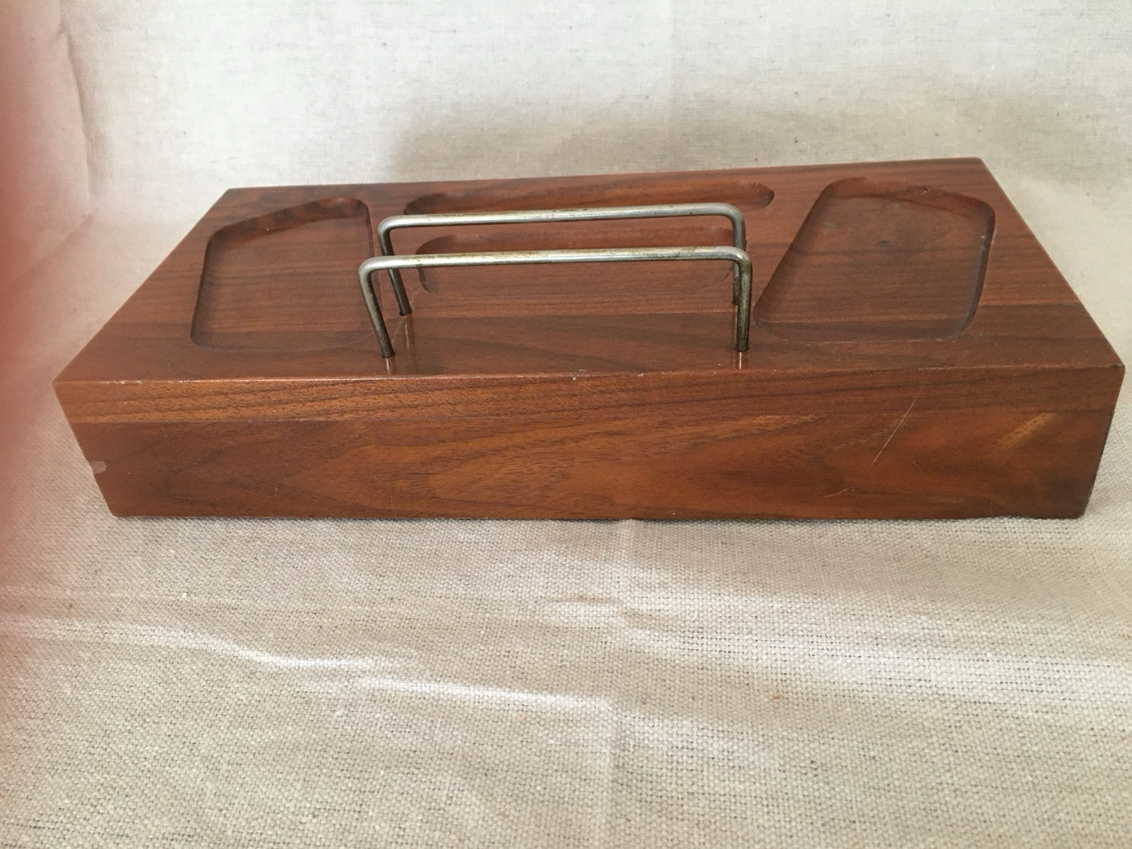 Vintage Wood Dresser/Desk Organizer with Drawer and Brass Holder