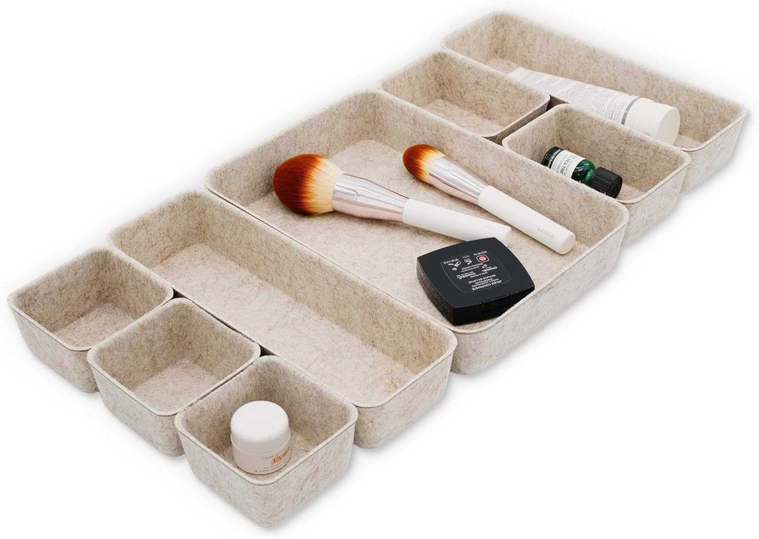 Desk Drawer Organizer Tray Set 8 Piece Beige Office Storage Oatmeal