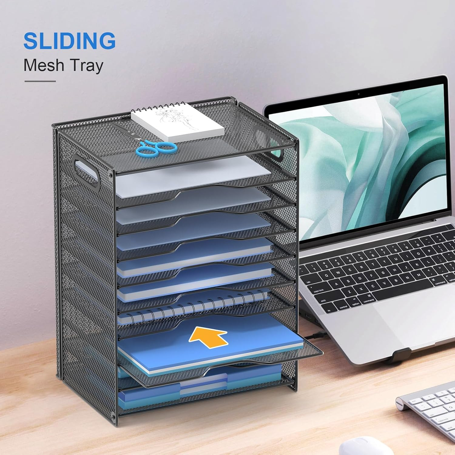 10 Tier Paper Organizer – Letter Tray Mesh Desk File Organizer with Handles for