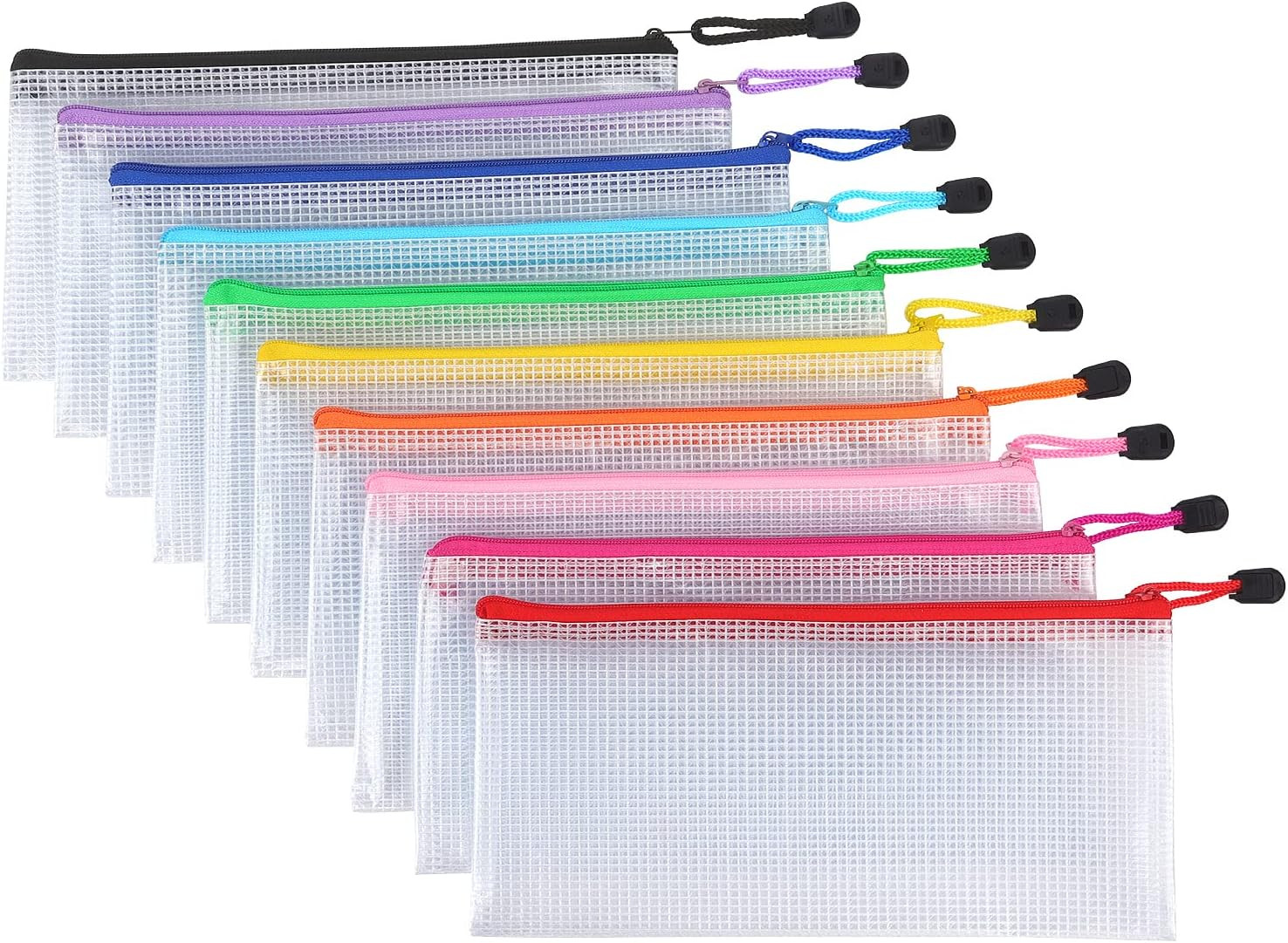 10 Pack Mesh Zipper Pouch Document Waterproof Zip File Bags Plastic Pencil Pouch
