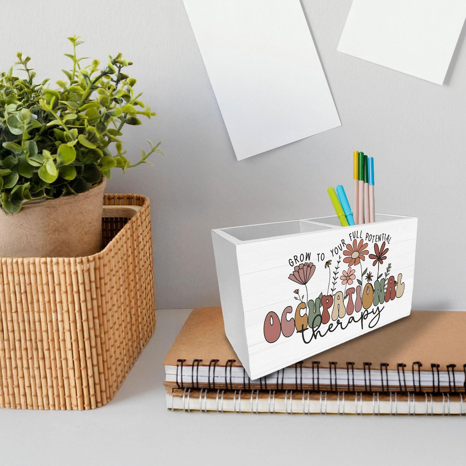 Occupational Therapy Pen Holder for Desk, OT Therapy Wooden Sign Desk Decor f…