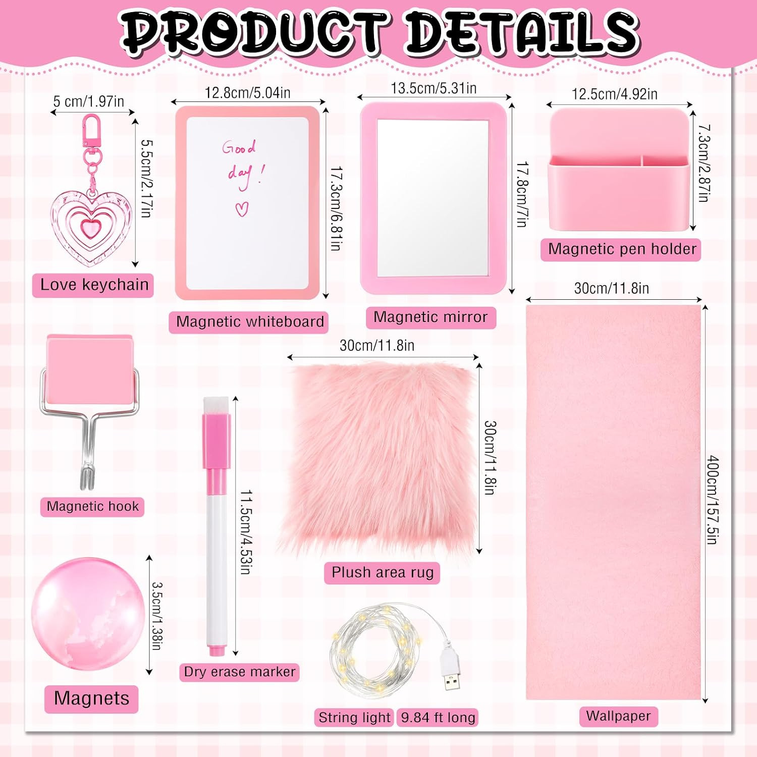 Wonderjune 12 Pcs Locker Accessories Kit Magnetic Mirror Whiteboard Pen Holder M