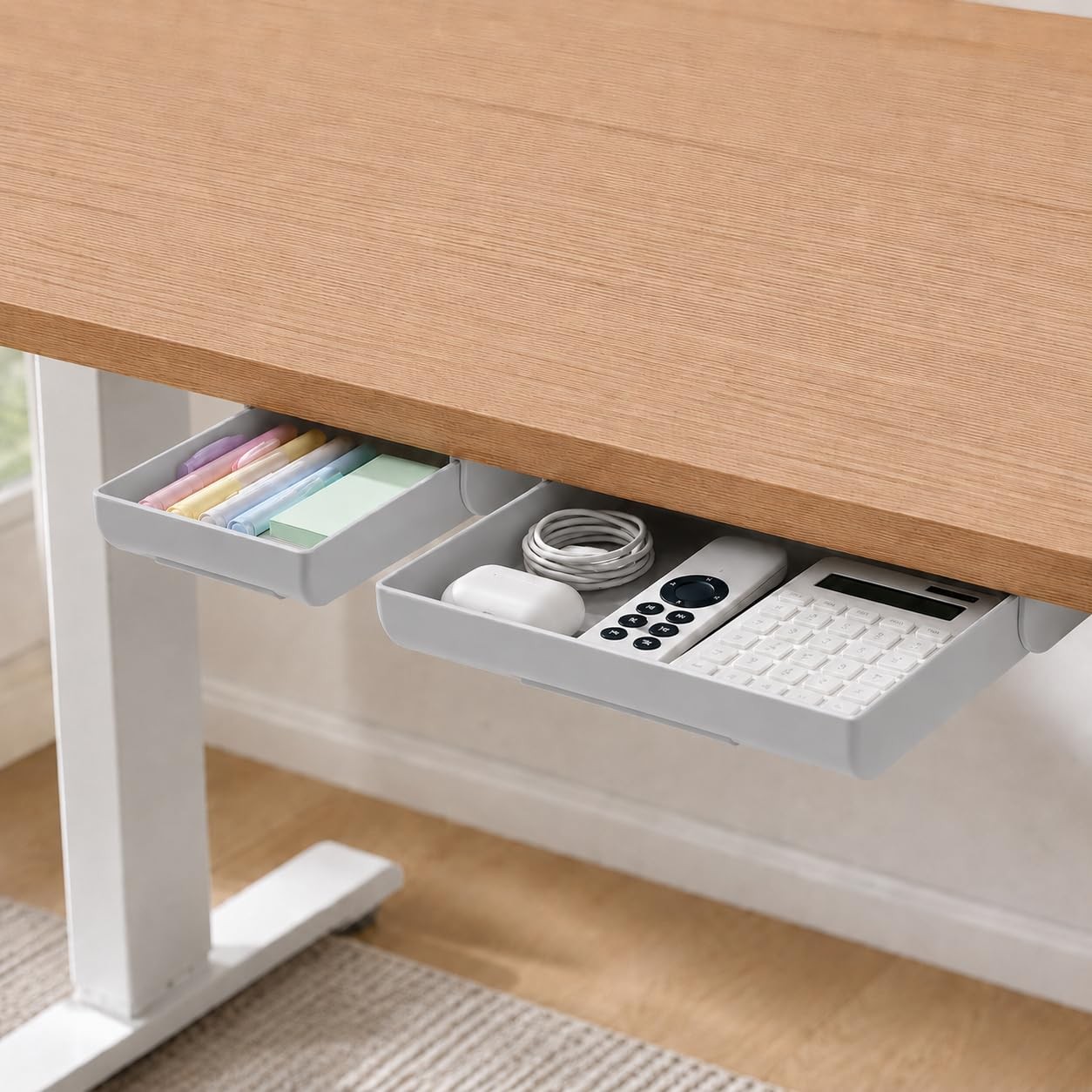 Desk Drawer Attachment, 2 Pack Pencil Organizer, Hidden Desk Organizer, Under…