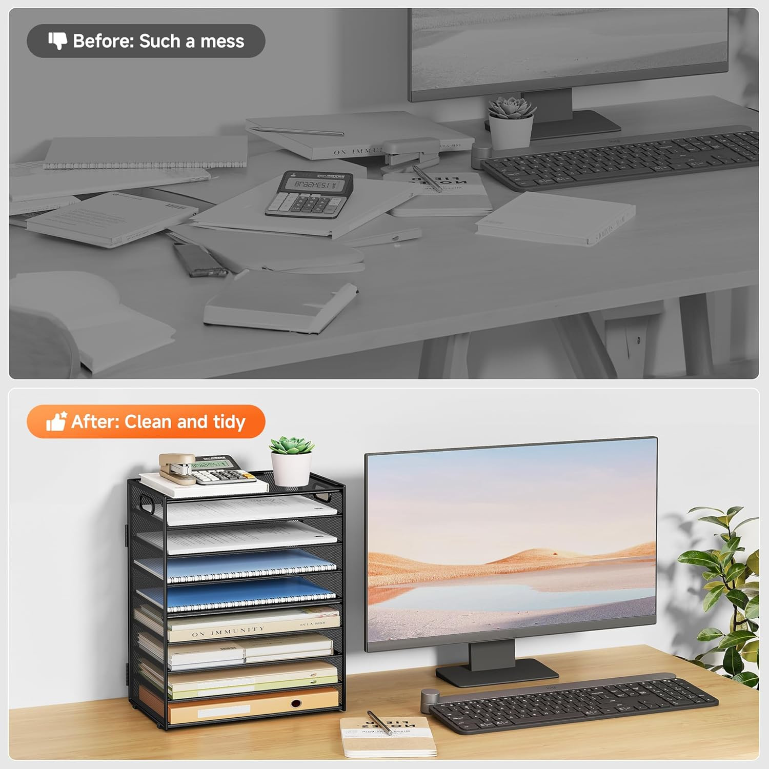 9 Tier Paper Organizer for Desk – Black Metal Mesh Letter Tray File Paper Sorter