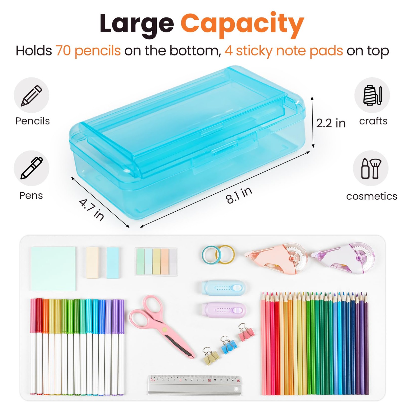 Double Layer Pencil Box, Large Hard Pencil Case Organizer, Clear Plastic Cray…