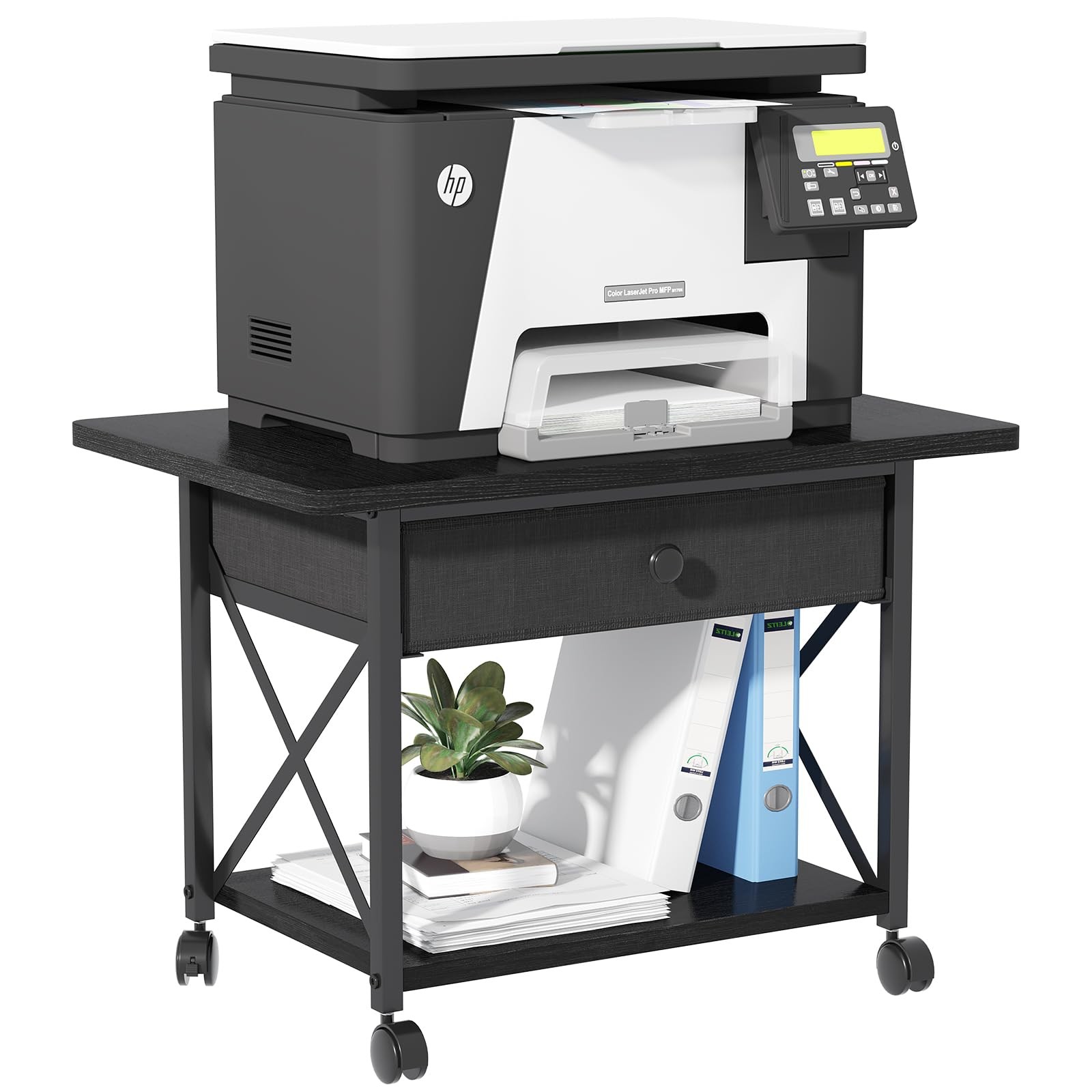 EasyCom 23.6″ x 15.7″ Under Desk Printer Stand with Storage Large, Black