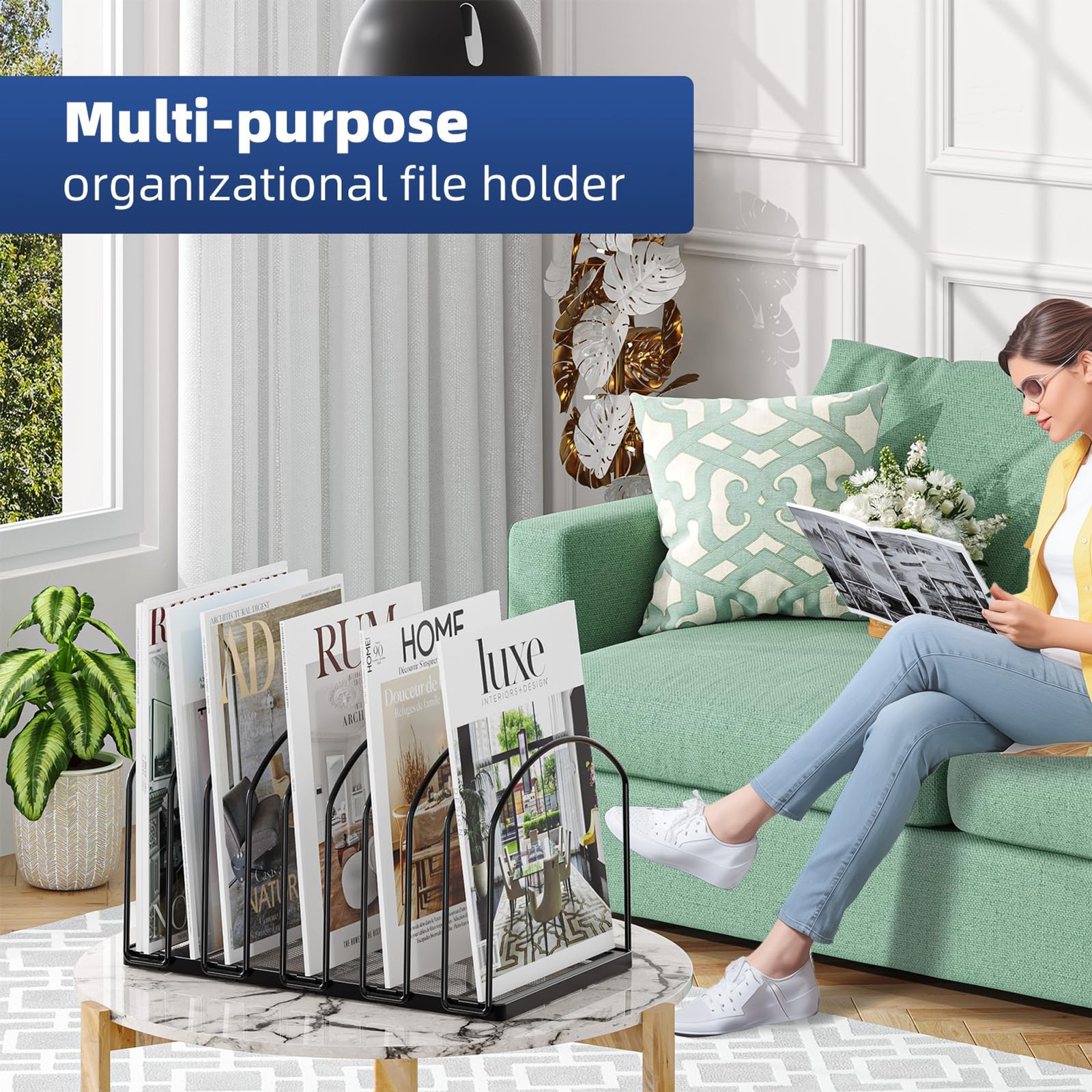 Simple Trending 9 Section Metal File Sorter Organizer for Desk Home Office, Blac
