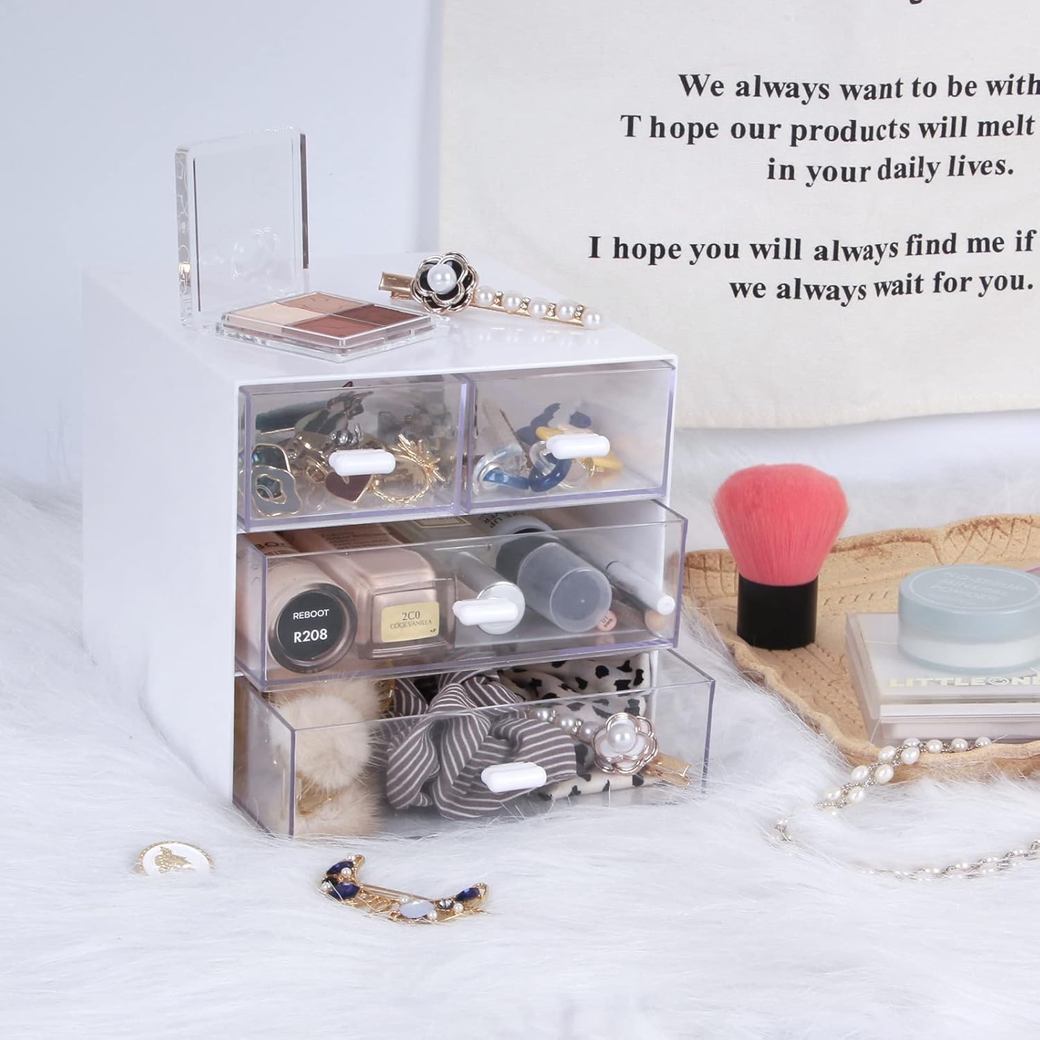 Modern White Desk Organizer with 4 Acrylic Drawers – Effortless Organization