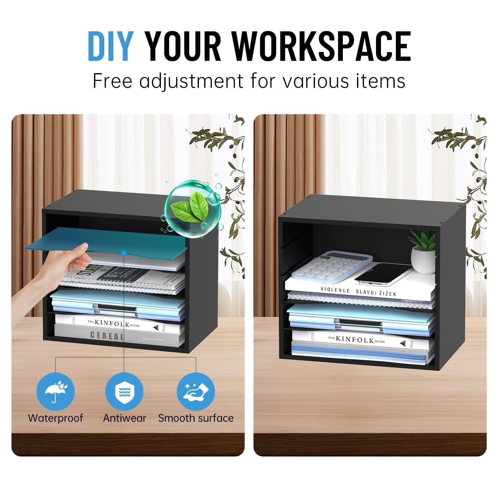 SHARKWOODS 5-Tier Wood Desk Organizer, Paper Tray Organizer for 5 Tier, Black