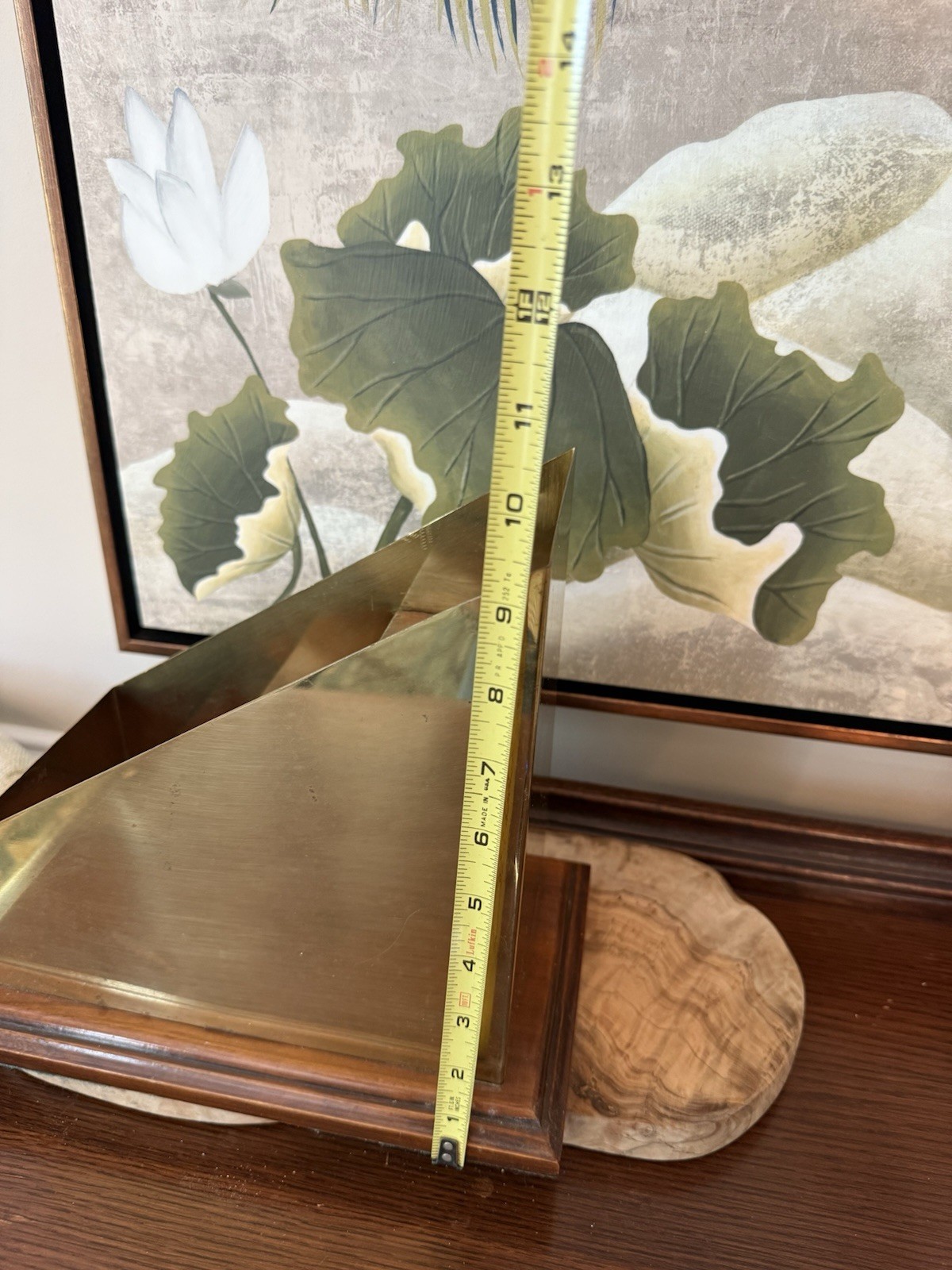 Vintage Brass & Wood Desk Organizer Display Mid-Century Office Decor Heavy