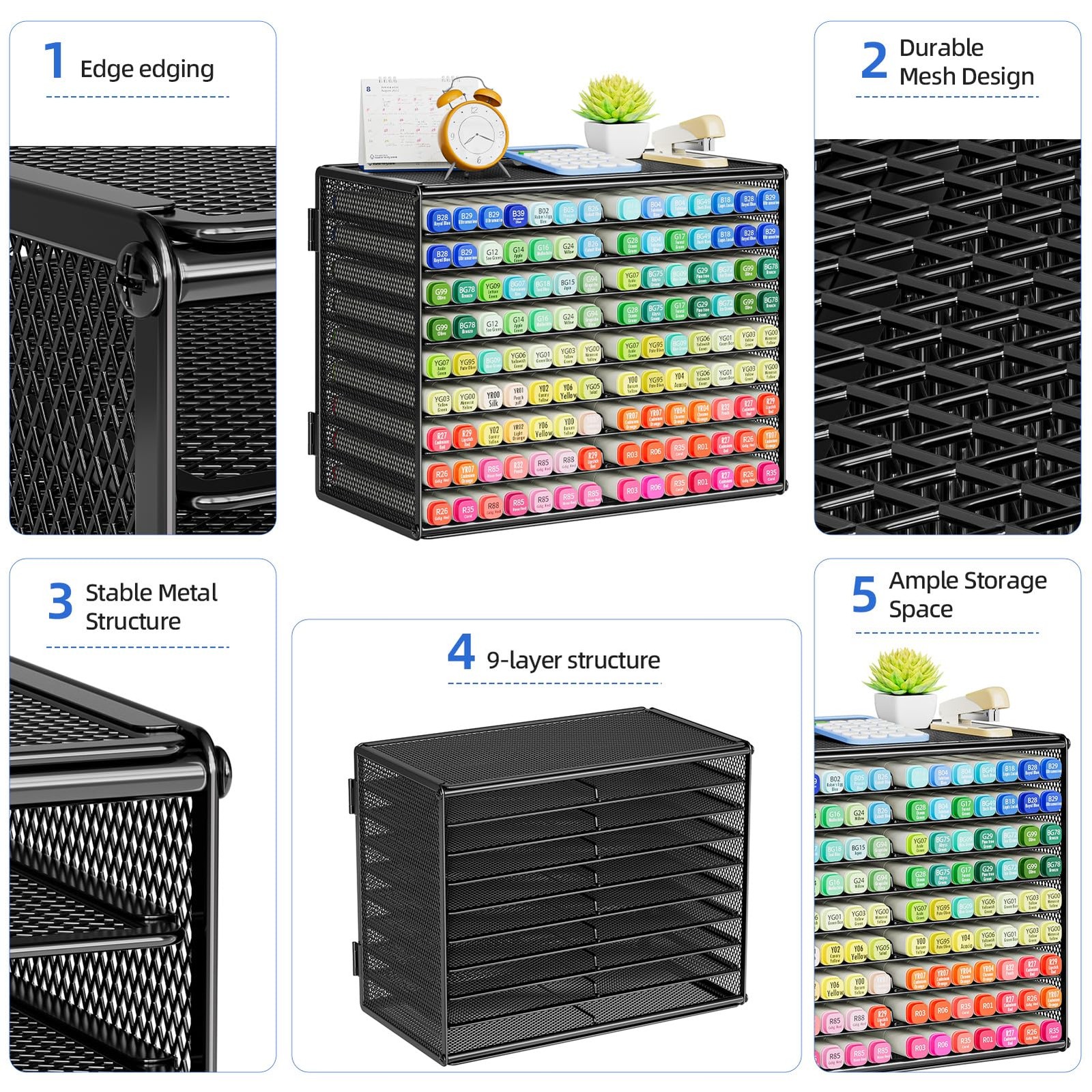 Mesh Marker Organizer, Metal Desktop Storage Rack for 126 Markers, Pens, Penc…