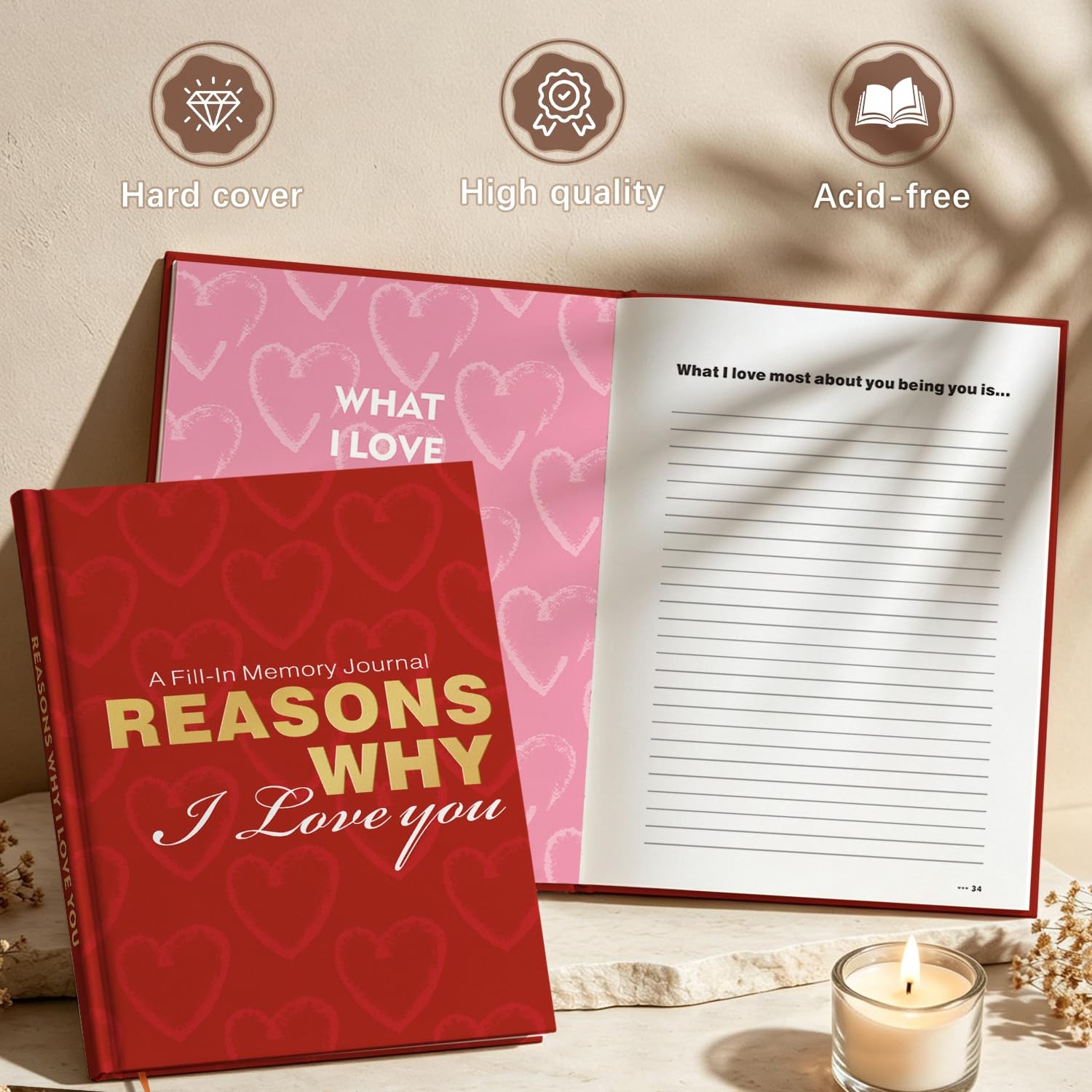 Artmag A Fill-in Memory Journal B5 Reasons Why I Love You Gifts for Him, Red