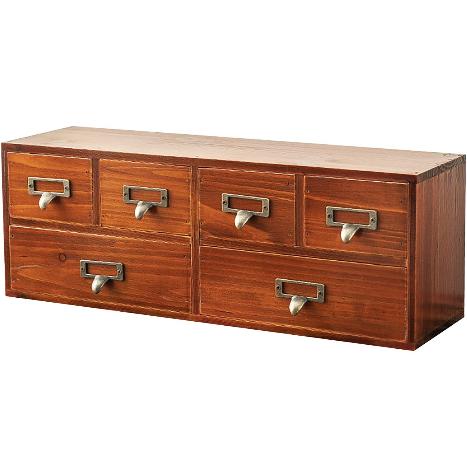 6-Drawer Vintage Desk Organizer Classic Brown Wood Storage Drawers for Tablet…