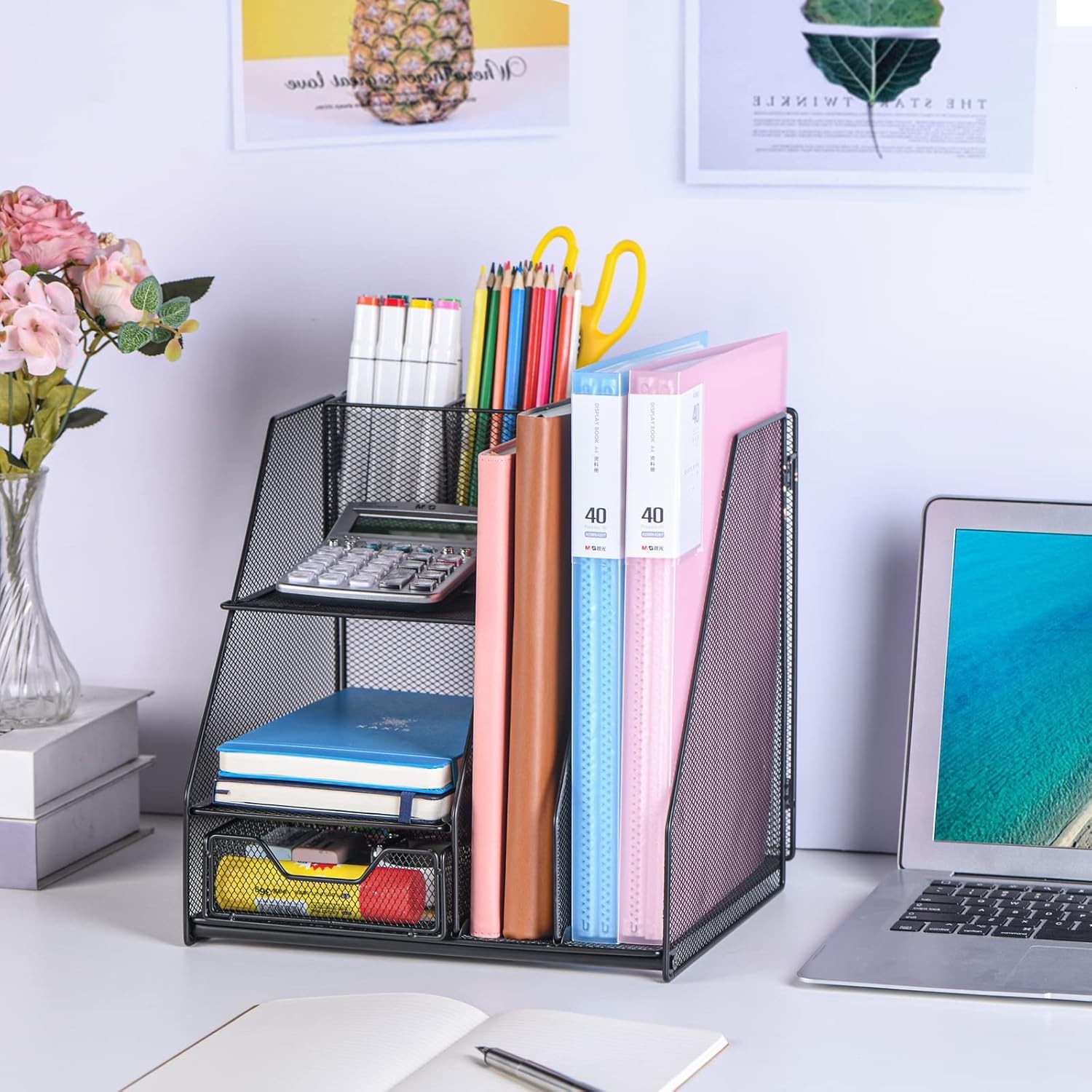 Topwey Desk Organizer, File Organizer for Desk with 2-Tier Paper Letter Tray, Dr