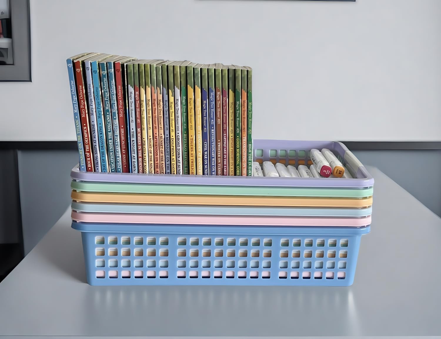 6 Pack Plastic Turn in Paper Trays for Classroom, Colorful Storage Bin Basket…