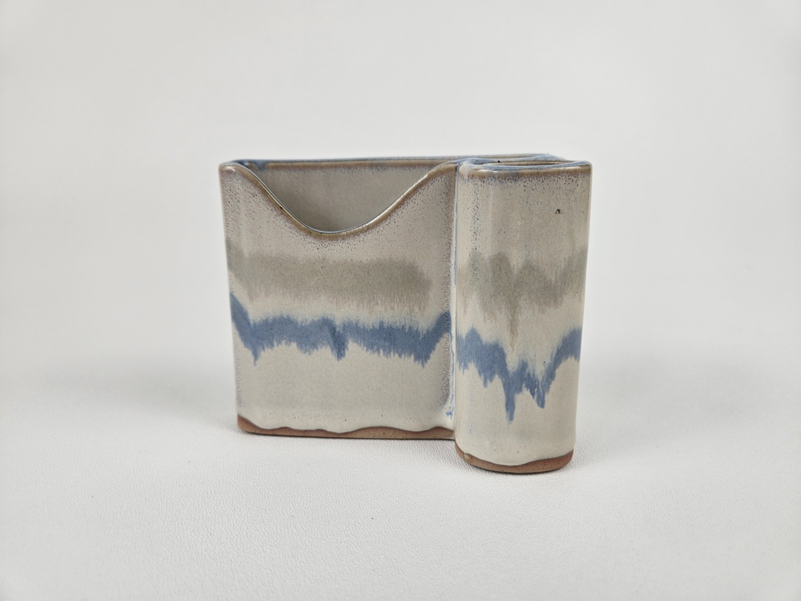 Bay Pottery Blue Grey Green Drip Glaze Desk Organizer Notepad And Pencil Holder