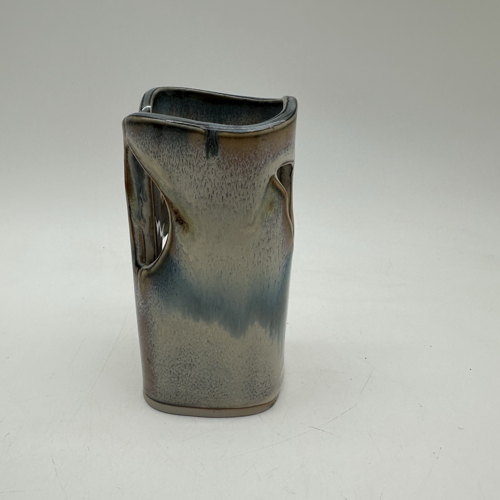 Vintage Bay Pottery Desktop Organizer Pen Holder Handmade Drip Glaze Art 5”