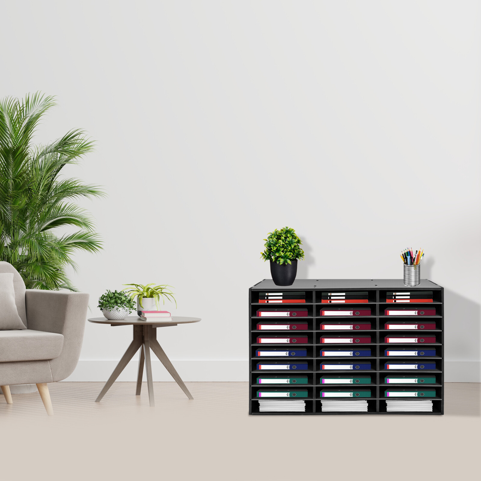 Literature Organizer, 27 Compartments, Office and Classroom Mailbox, Black