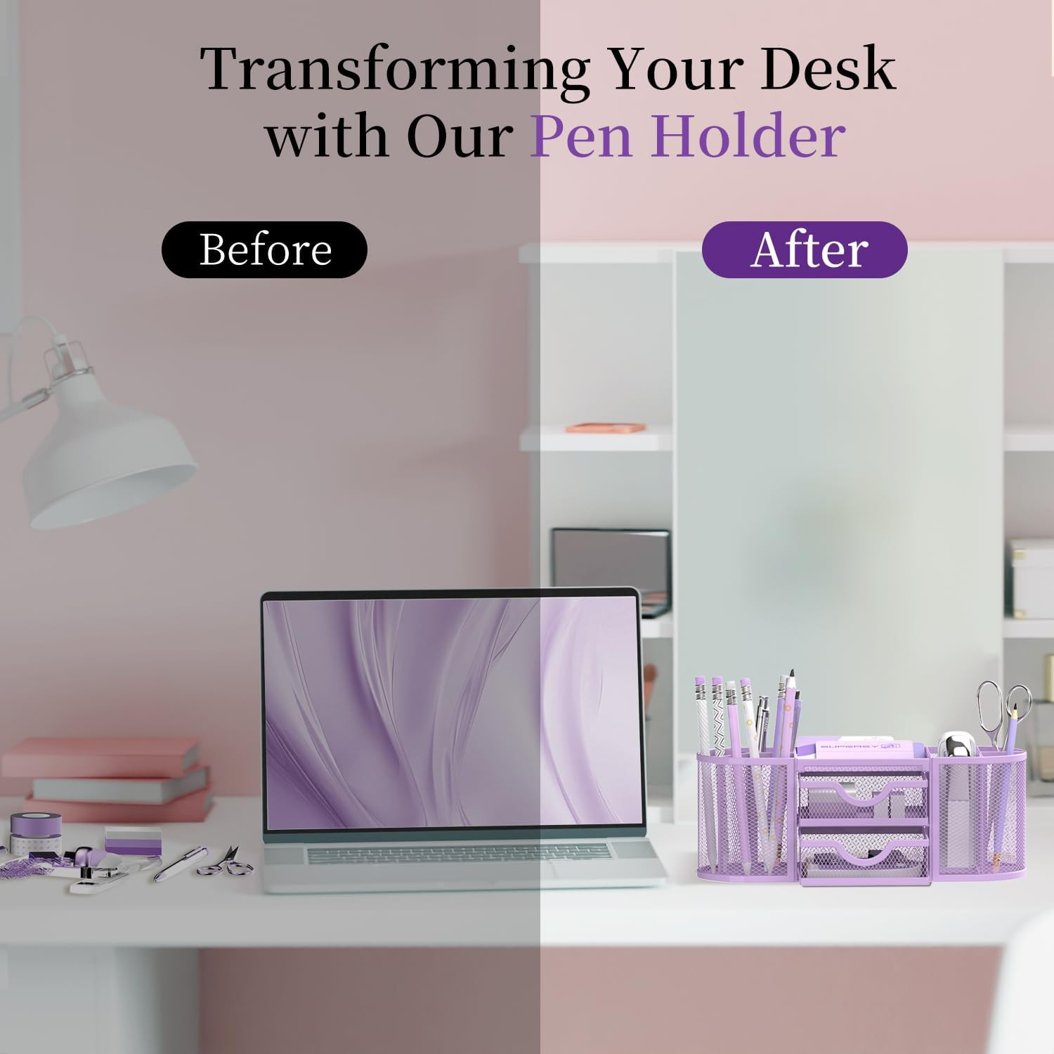 Mesh Desk Organizer, Desk Organizers and Accessories with Drawers, Pen Holder fo