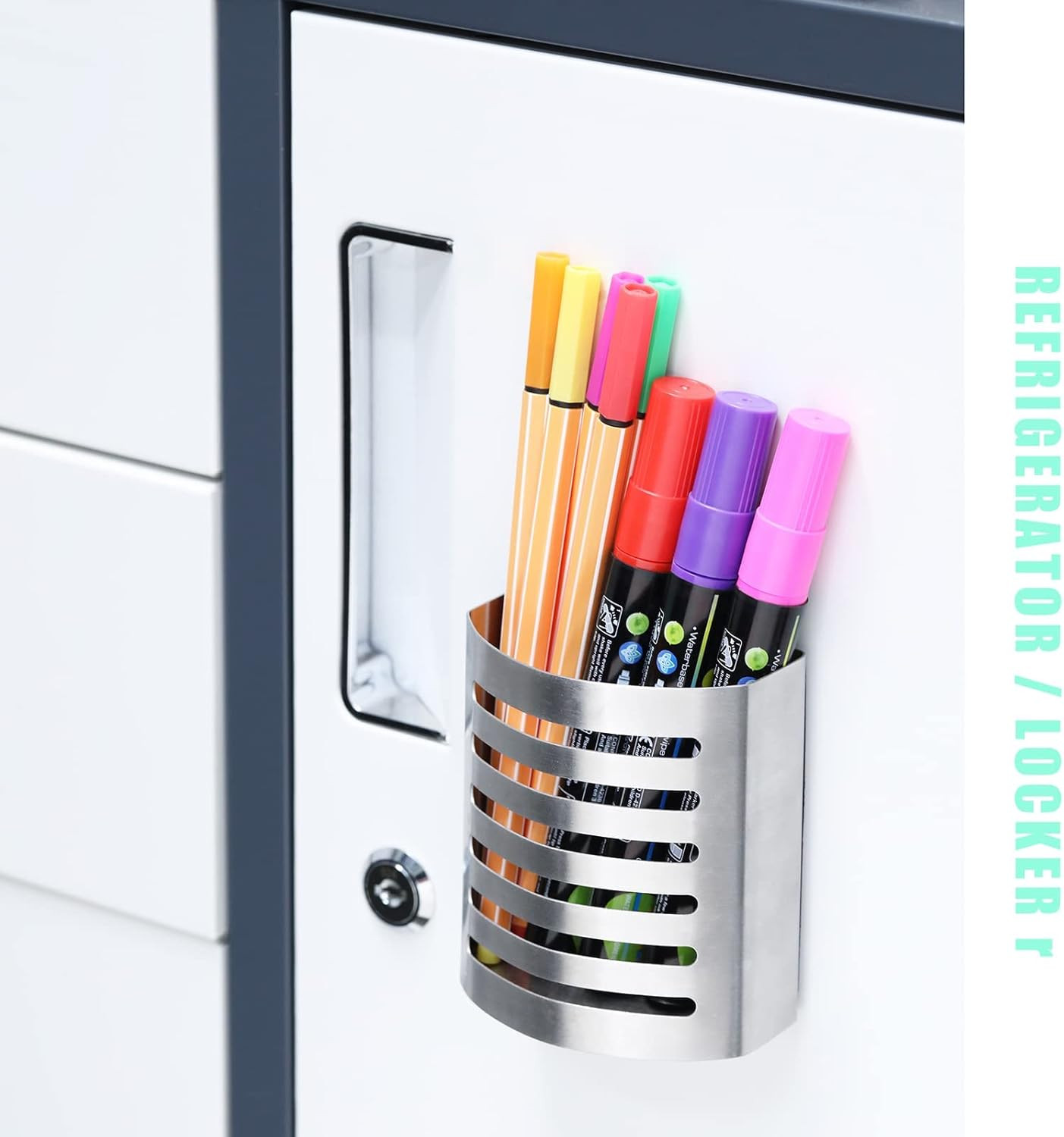 2 Pack Magnetic Modern Pen and Pencil Holder, Metal Writing Utensil Storage Orga