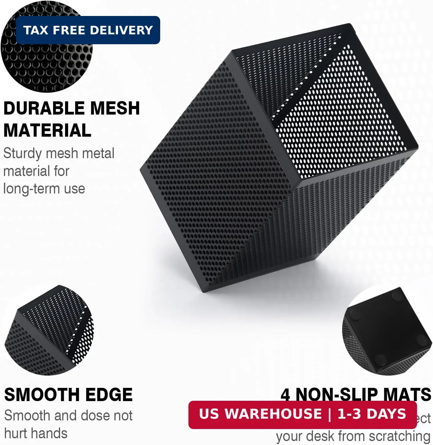 Comix Mesh Pen Holder Desk, Wire Pencil Holder with Foam Pad and Non-Slip Bottom