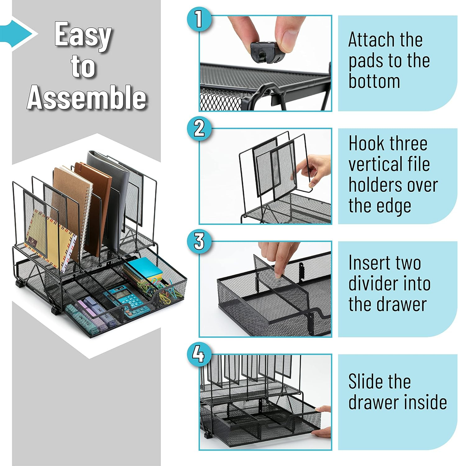 – Mesh Desk Organizer with Drawer, Office Desk Organizers and Accessories, Deskt