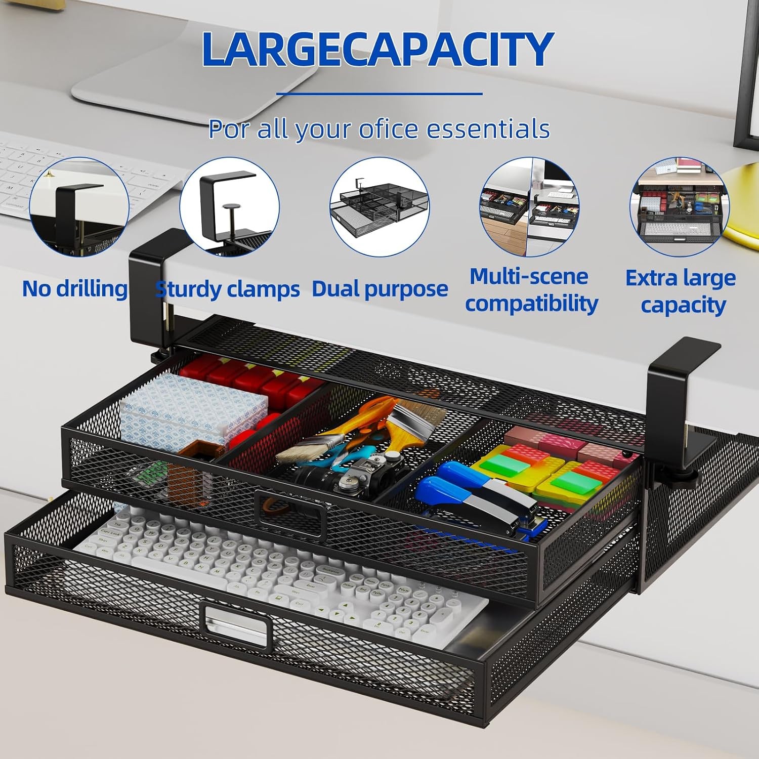 Under Desk Metal Storage Drawer Organizer No Drill Under Desk Container