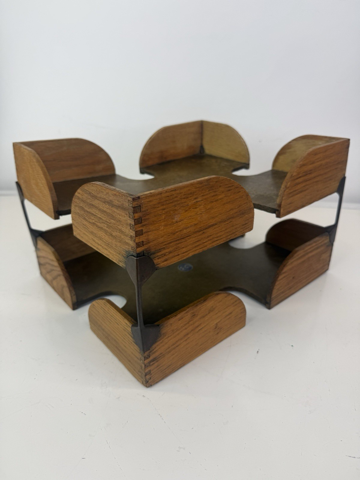 Set Of Globe Wernicke Oak Dovetail Stacked Desk Organizer Letter Vintage