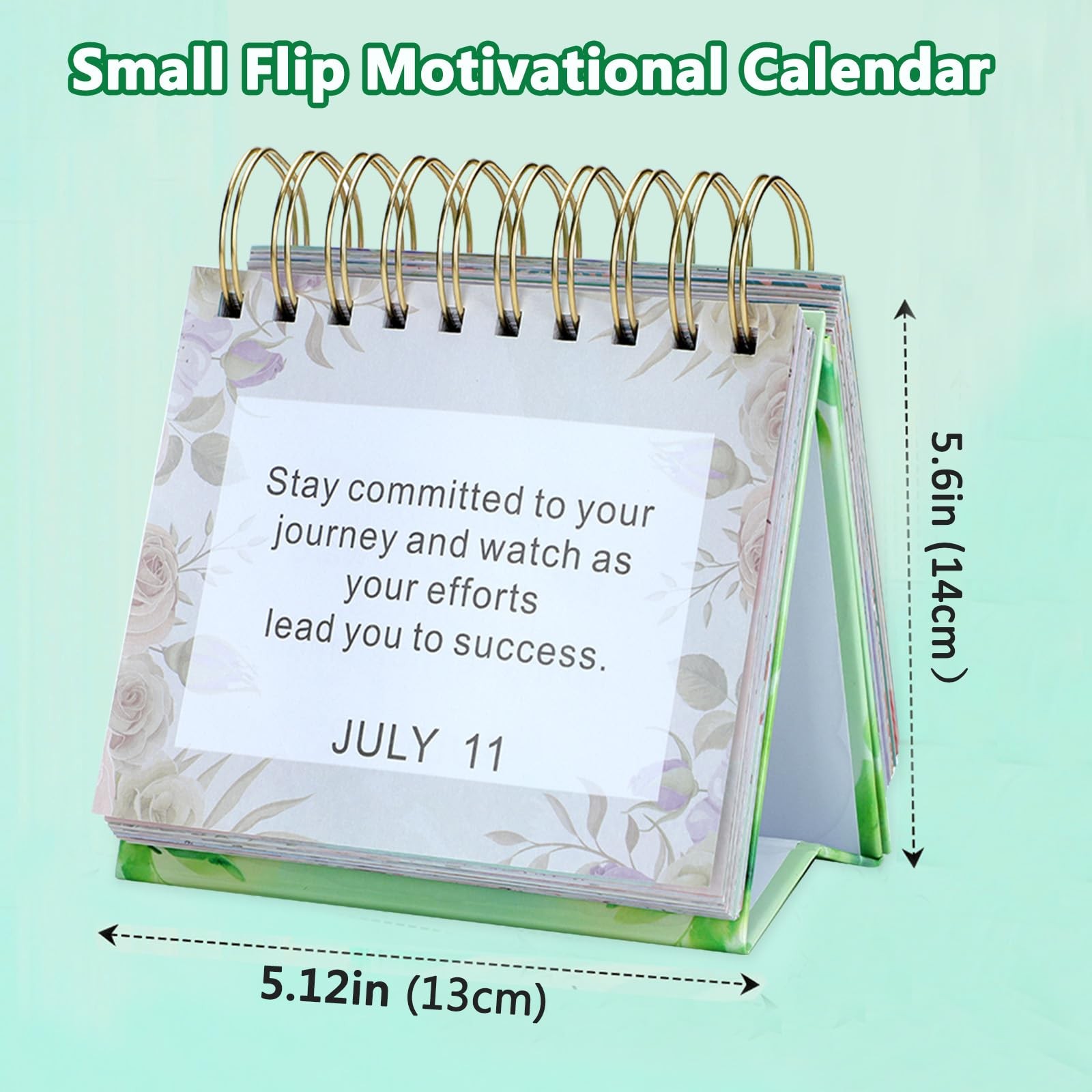 Daily Inspirational Quote Calendar Desktop 2026 5.12″W x 5.6″H, Light-green