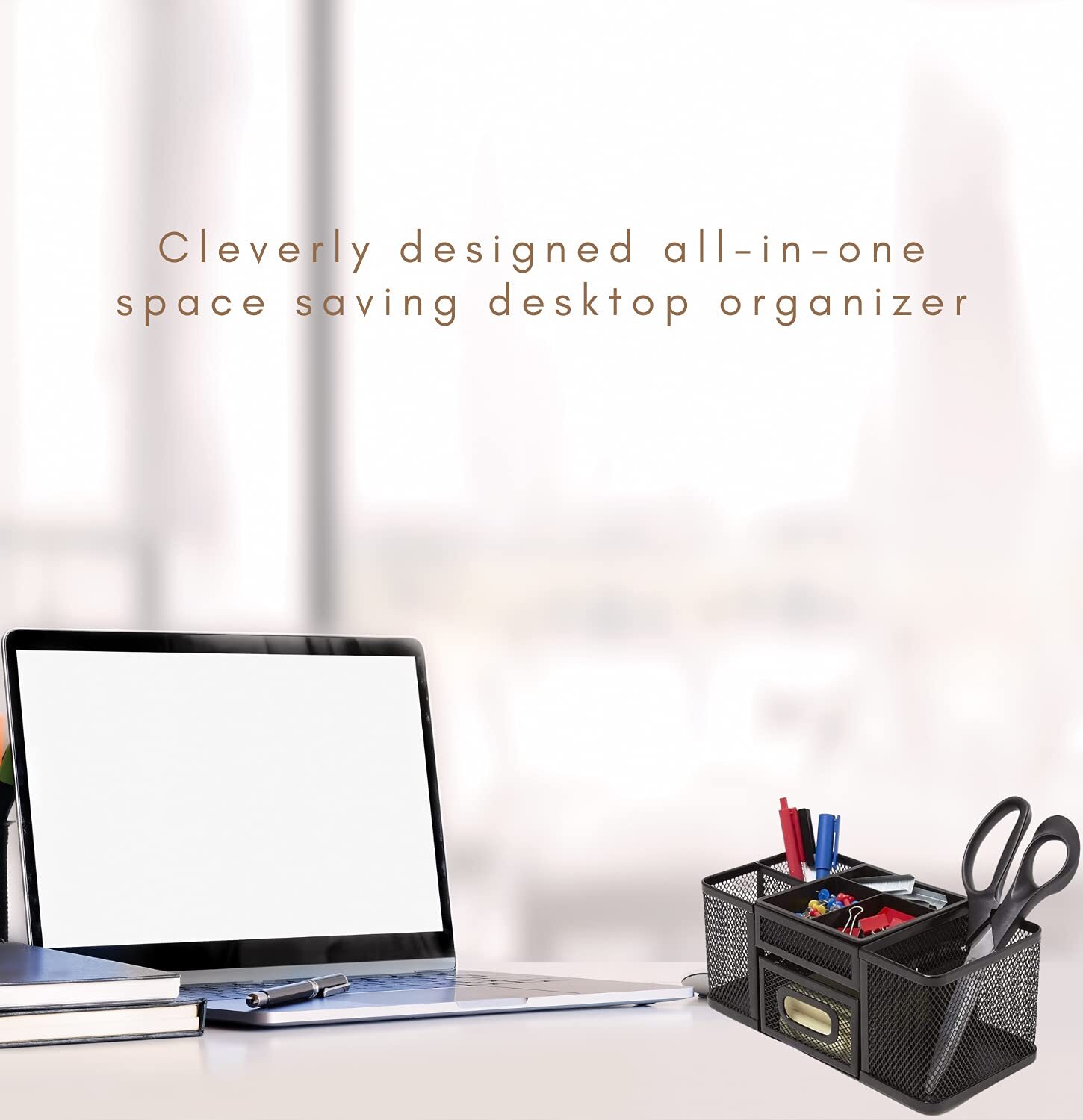 Desk Supplies Organizer Matte Black Wire Mesh 7-Compartment Desk Caddy